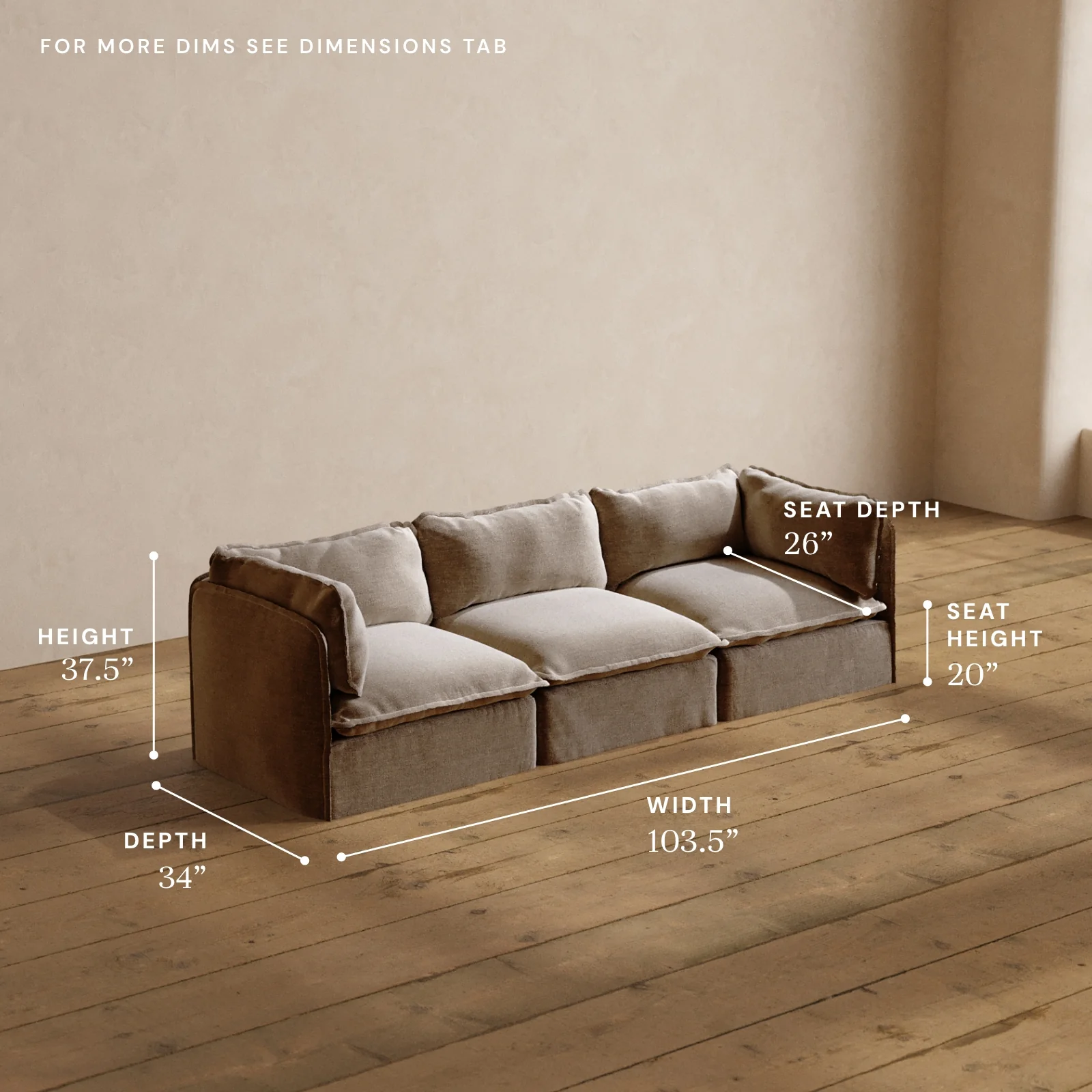 Anabei Washable Modular 3-Seater Sofa in Mist - Beige - Image 5
