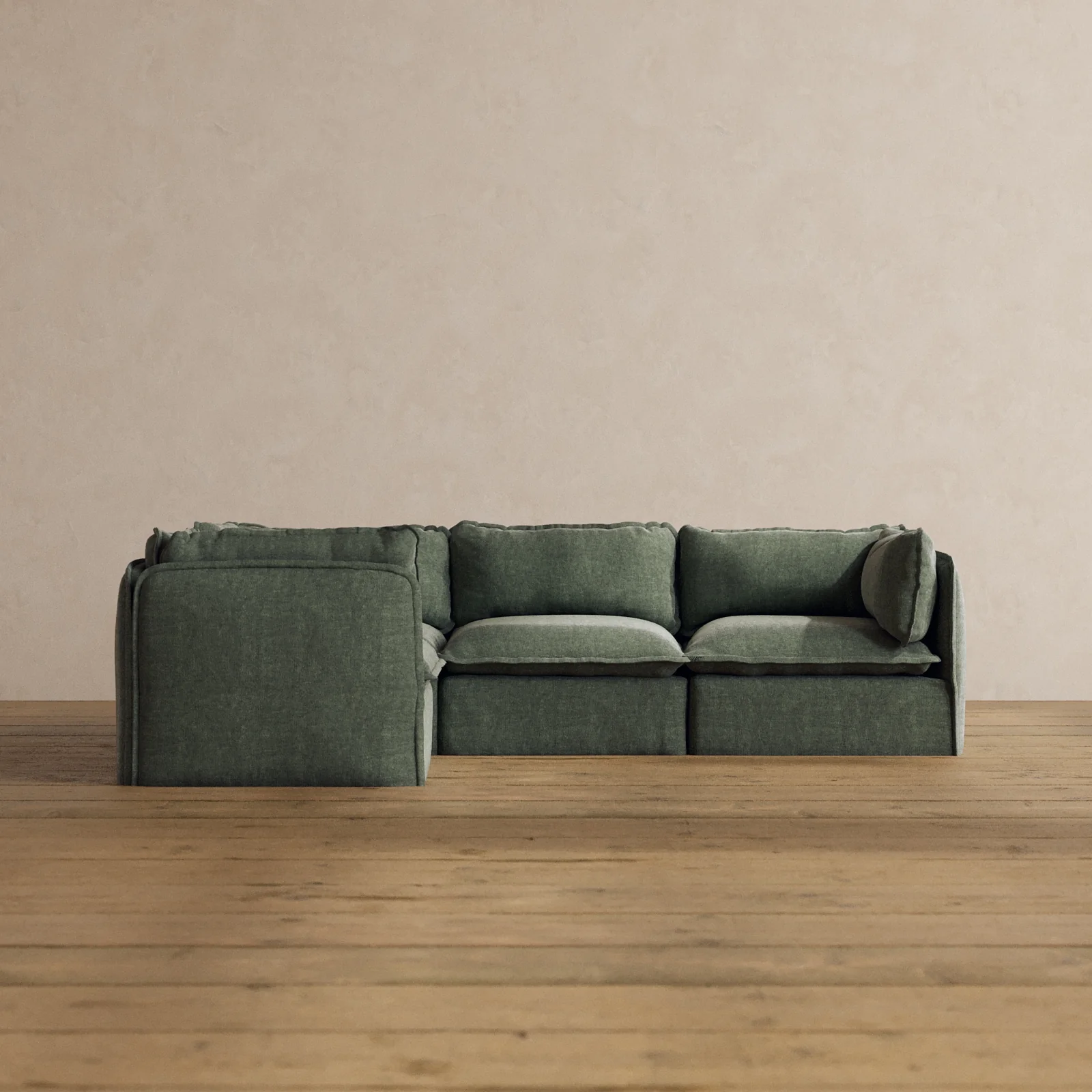 Modular Washable 4-Seater Corner Sectional in Willow | Deluxe+ Seat | Cloud Pillow