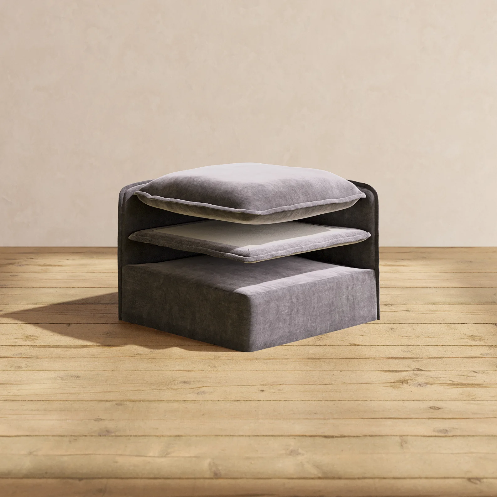 Elevate Comfort Layer Set for 3-Seater + Bench Ottoman | Luxury Velvet in Cinder