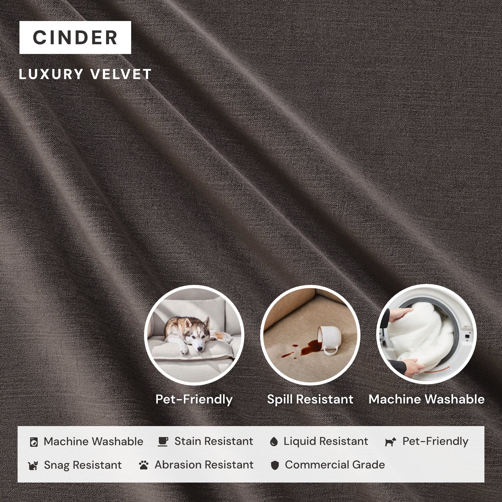 Elevate Comfort Layer Set for 8-Seater U-Sectional | Luxury Velvet in Cinder - Image 6