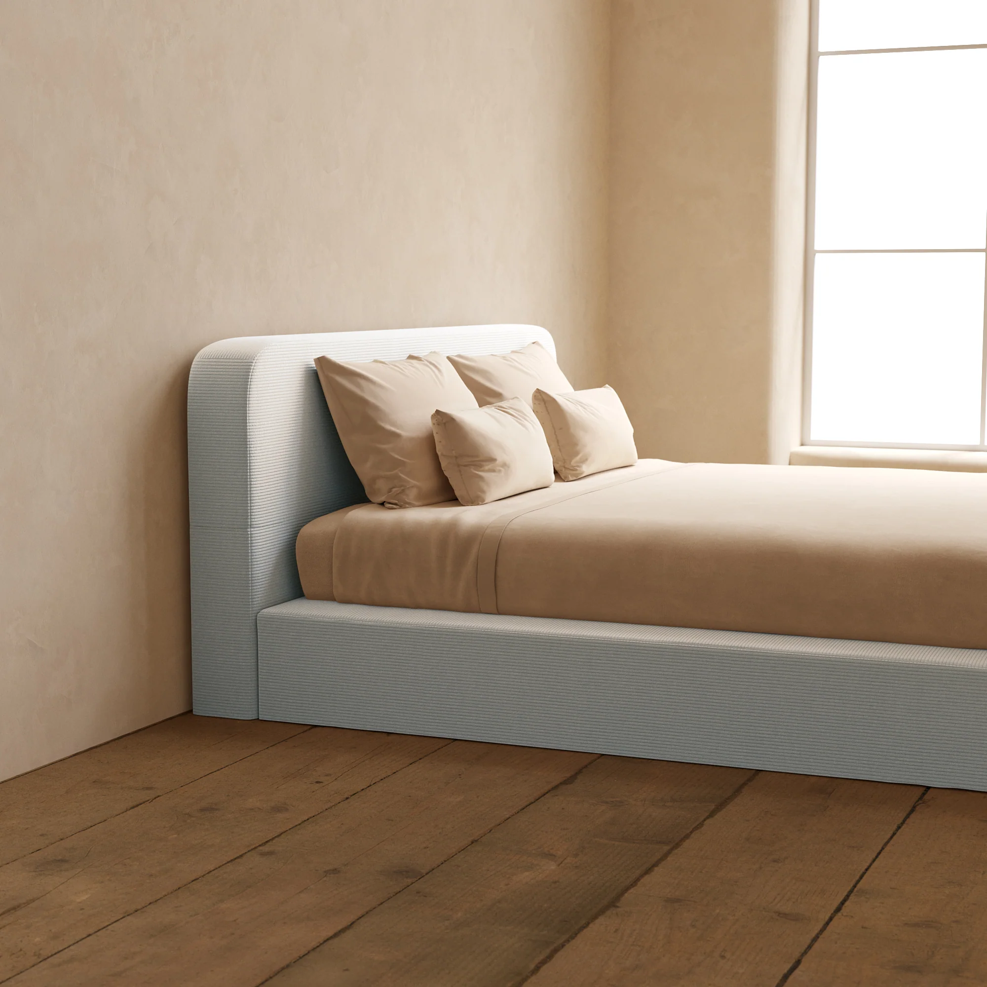 King Upholstered Platform Bed + Headboard | Luxe Corduroy in Milk - Image 7