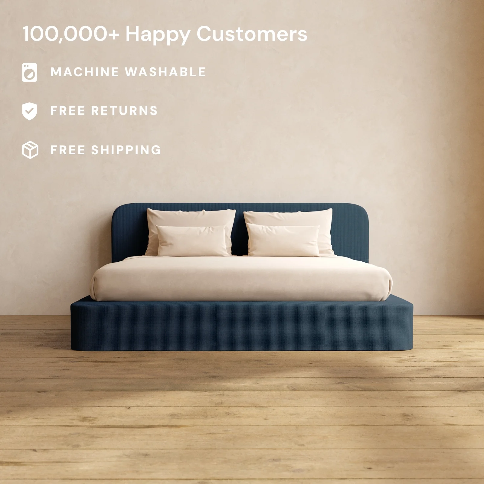 King Upholstered Platform Bed + Headboard | Mizu Weave in Sumi - Image 2