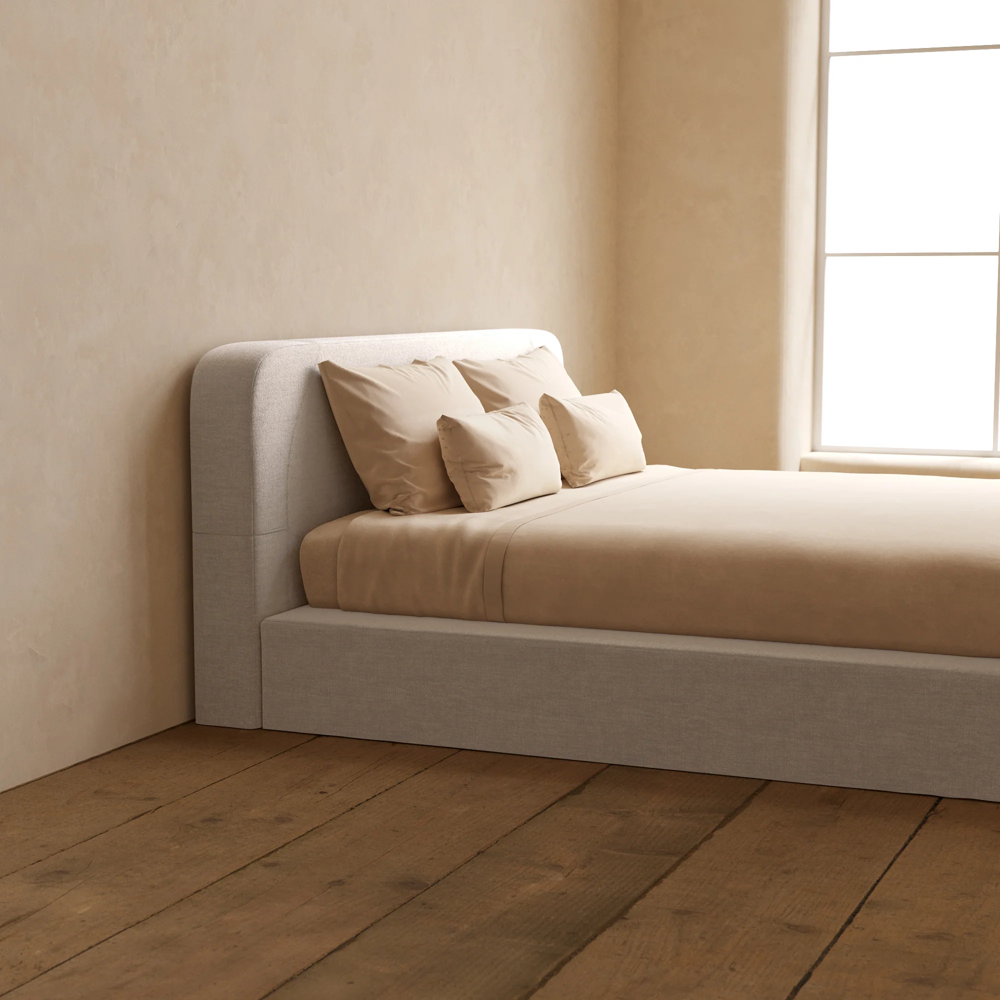 King Upholstered Platform Bed + Headboard | Mod Velvet in Mist - Image 7