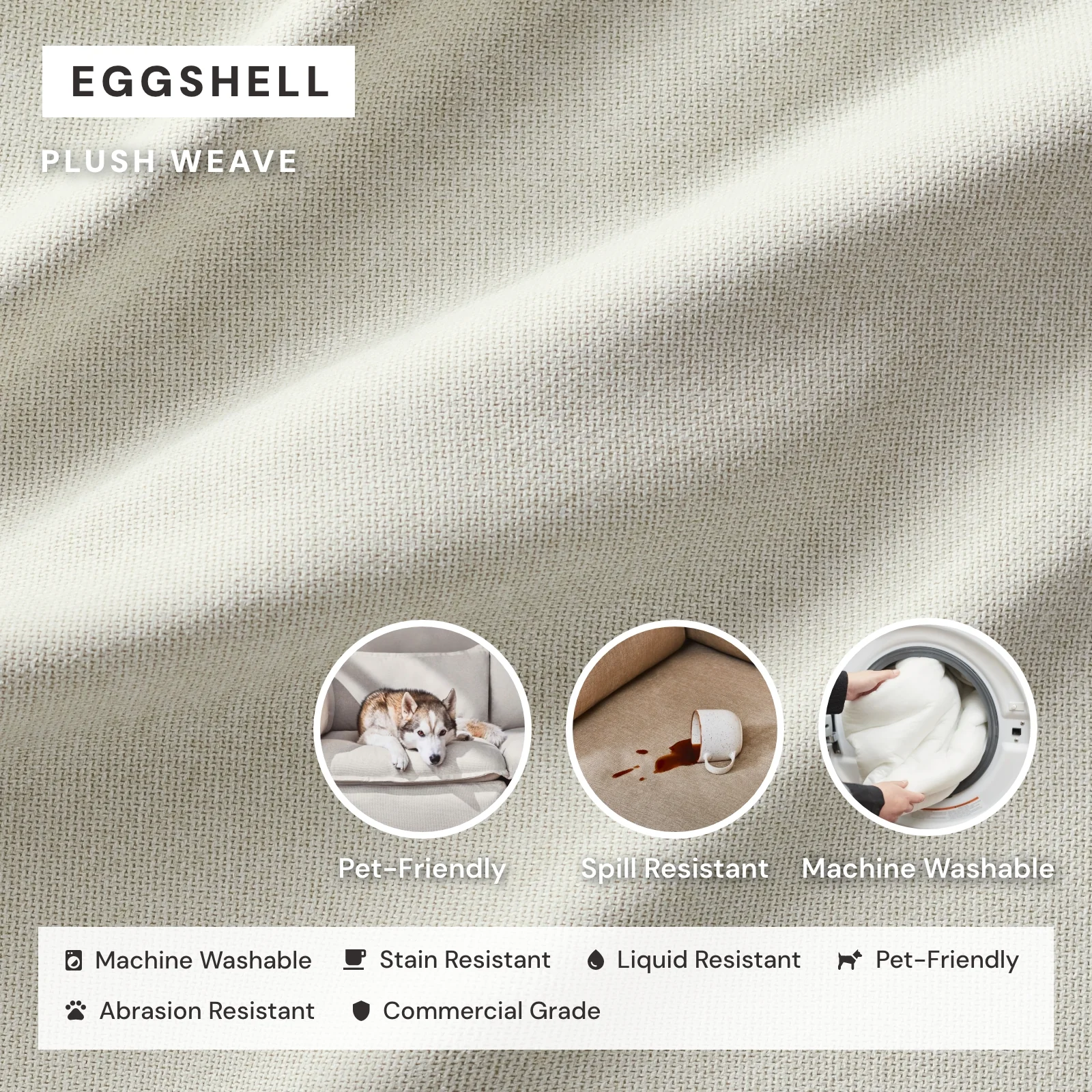 King Upholstered Platform Bed + Headboard | Plush Weave in Eggshell - Image 3