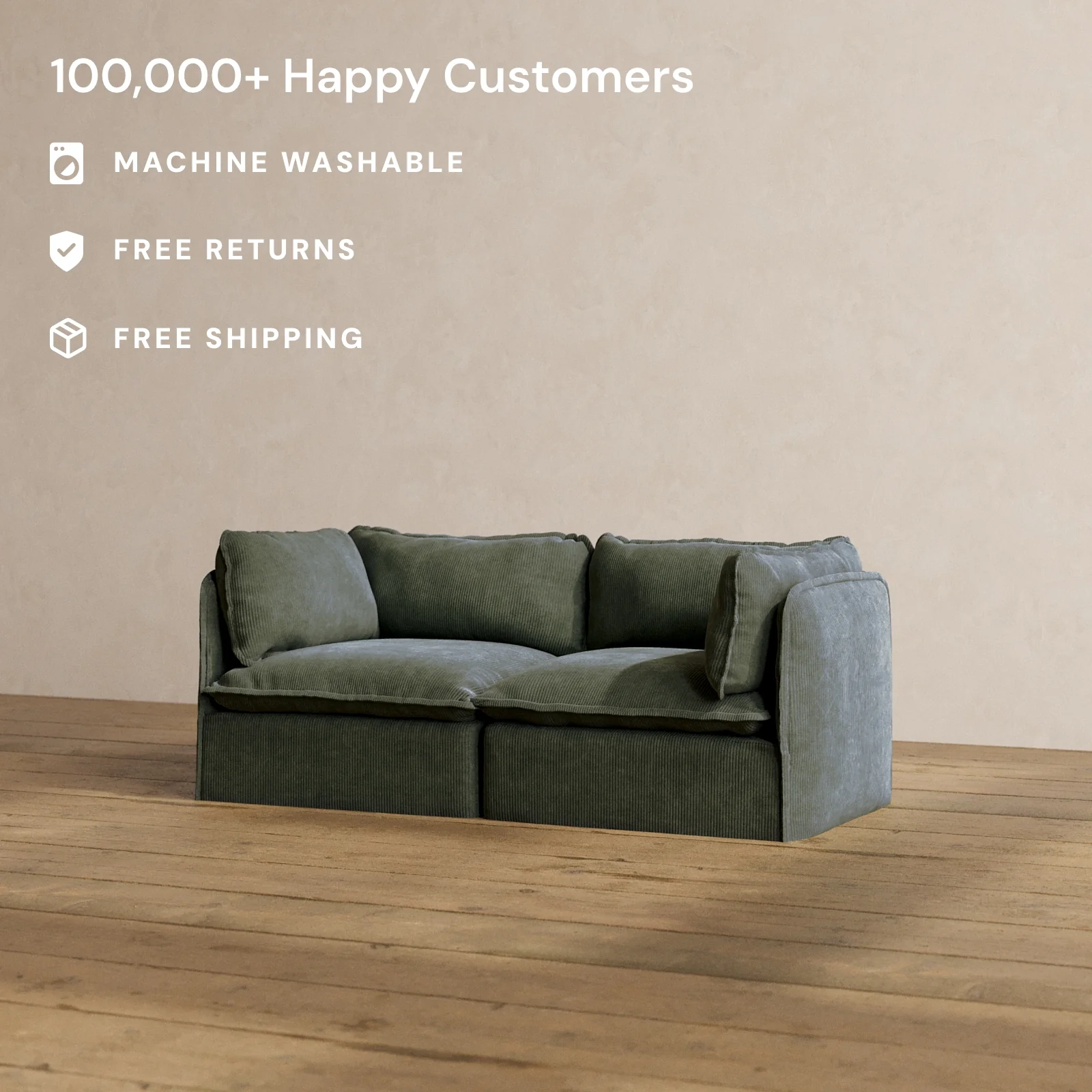 Modular Washable 2-Seater in Olivine | Deluxe+ Seat | Cloud Pillow - Image 2