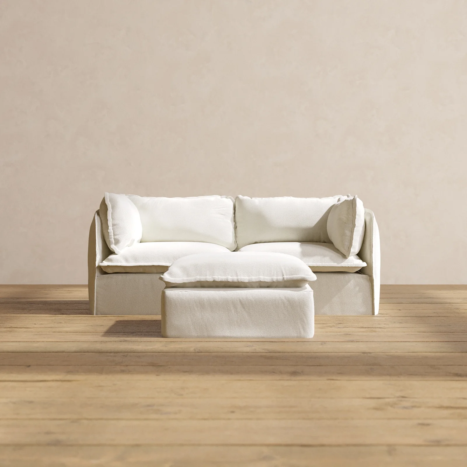 Modular Washable 2-Seater + Ottoman in Eggshell | Memorix+ Seat | Contour Pillow