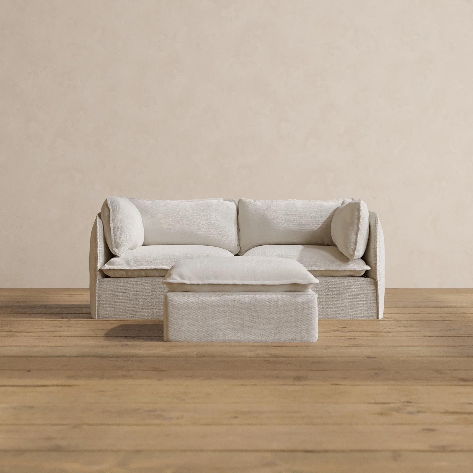 Modular Washable 2-Seater + Ottoman in Powder | Deluxe+ Seat | Cloud Pillow