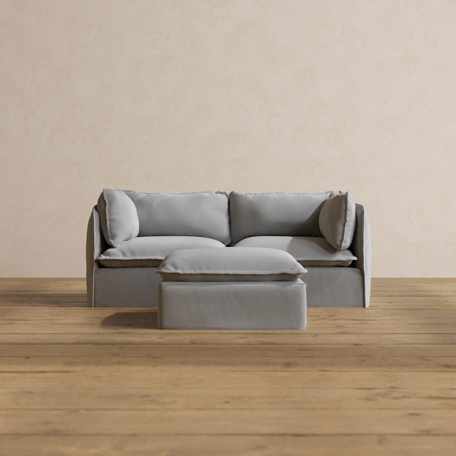 Modular Washable 2-Seater + Ottoman in Pumice | Memorix+ Seat | Contour Pillow