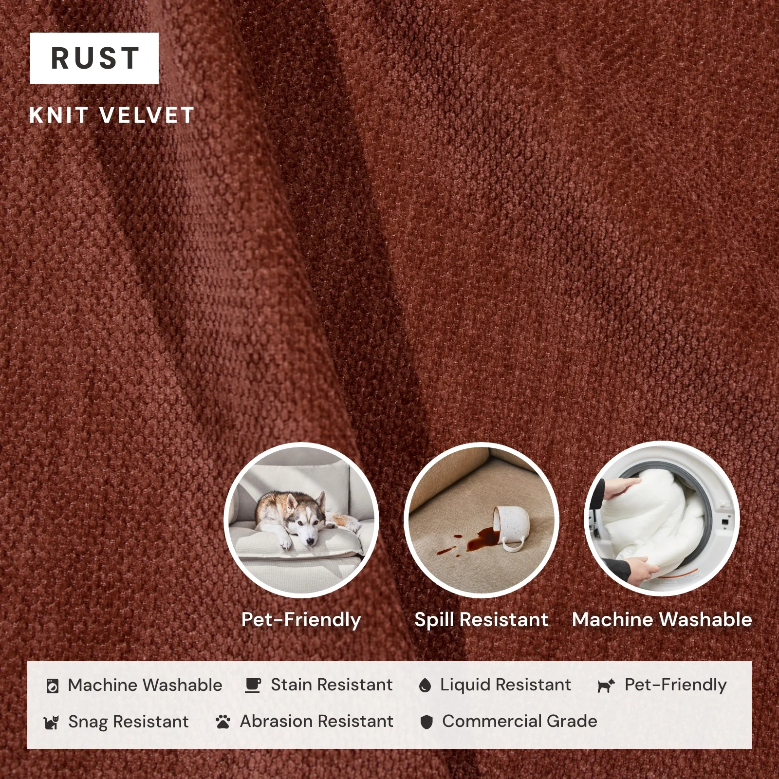 Modular Washable 2-Seater + Ottoman in Rust | Memorix+ Seat | Contour Pillow - Image 3