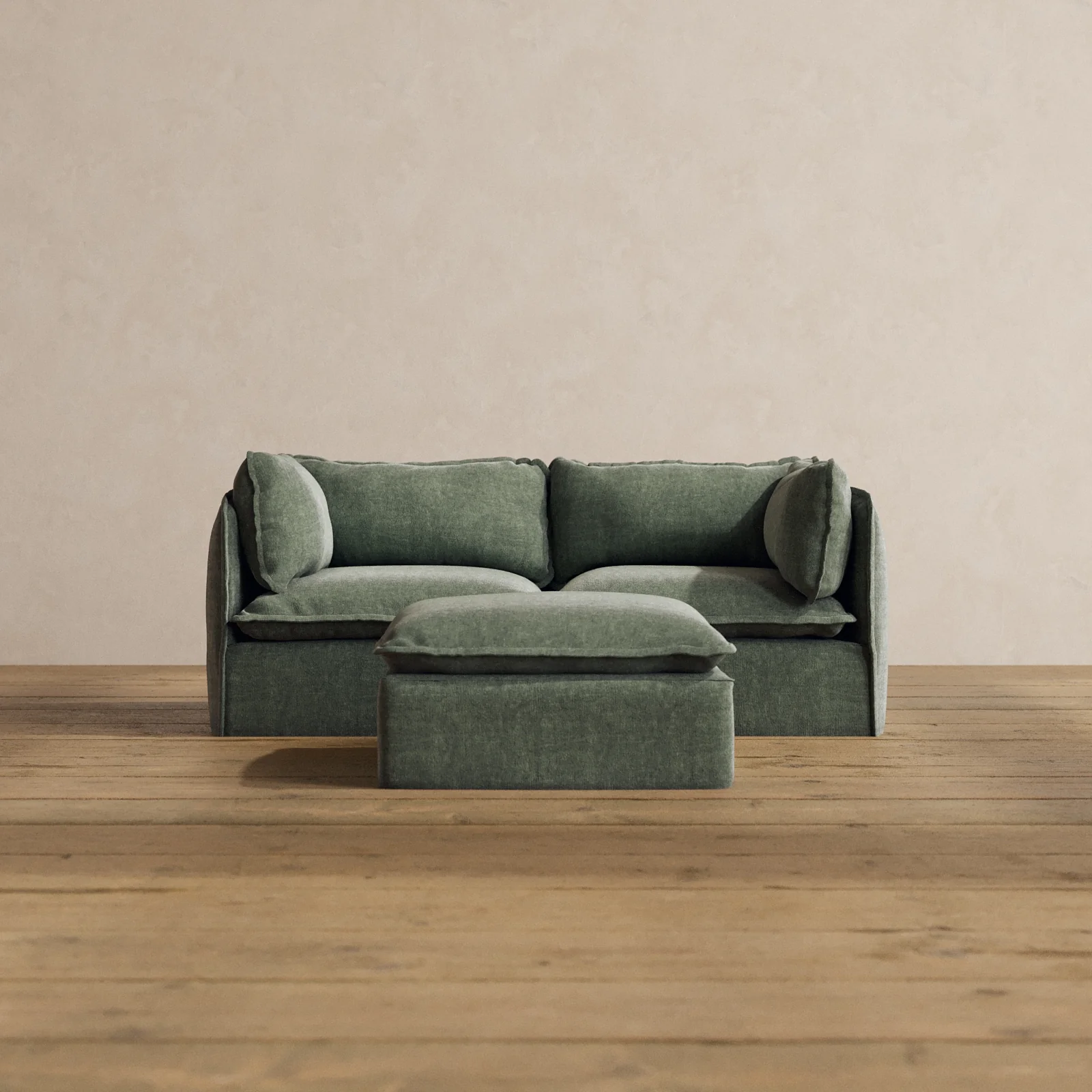 Modular Washable 2-Seater + Ottoman in Willow | Deluxe+ Seat | Cloud Pillow