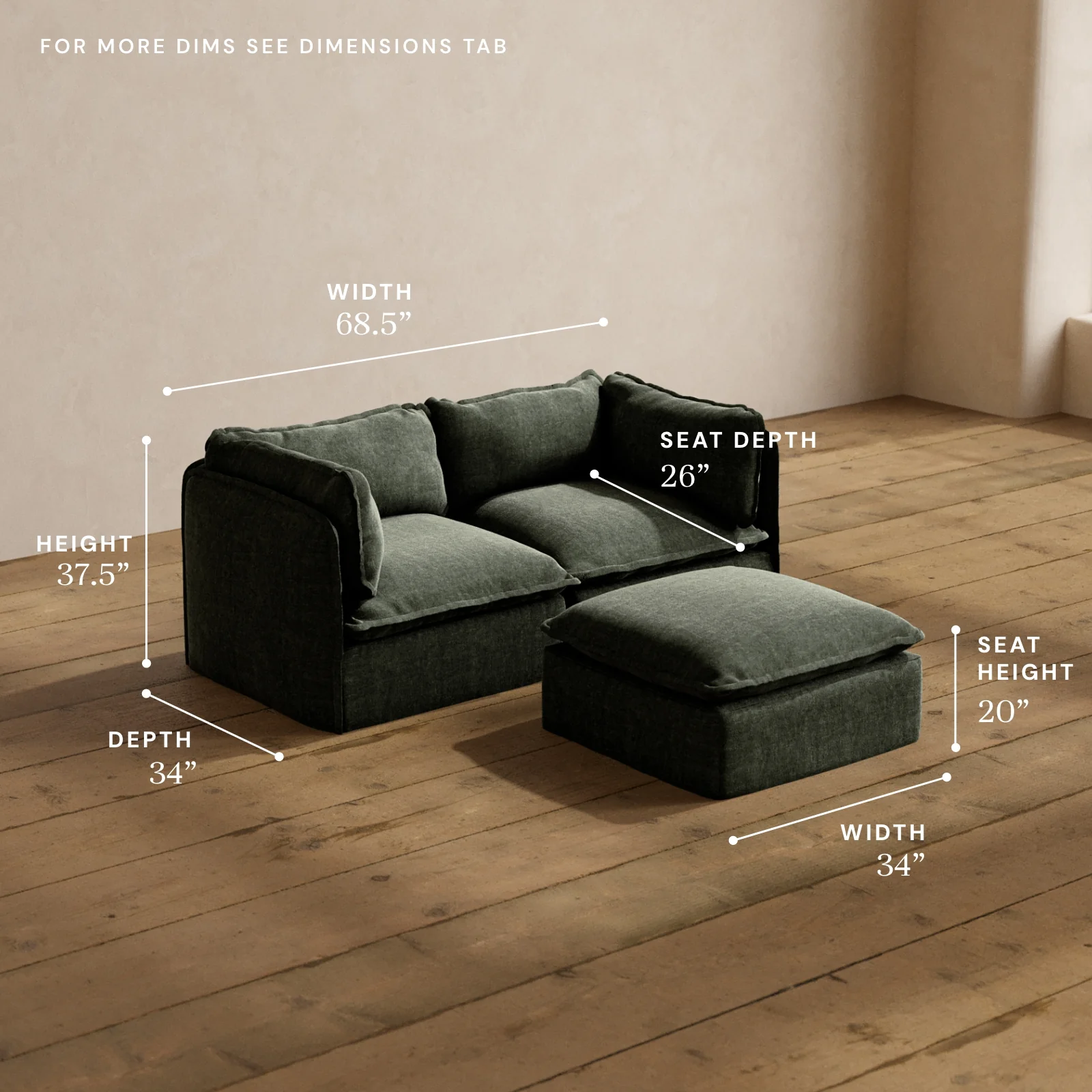 Modular Washable 2-Seater + Ottoman in Willow | Memorix+ Seat | Contour Pillow - Image 5