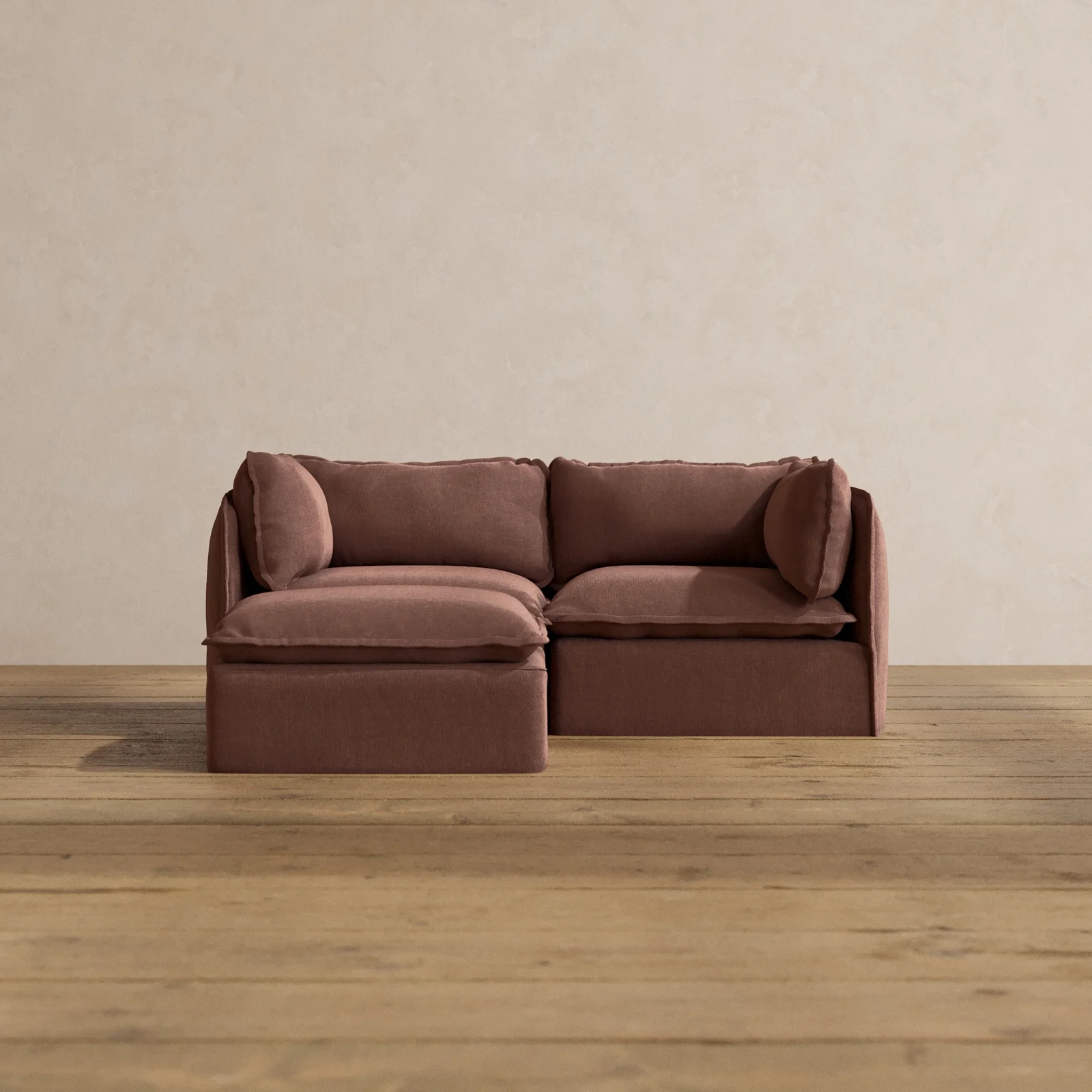 Modular Washable 2-Seater Sectional in Chestnut | Deluxe+ Seat | Cloud Pillow