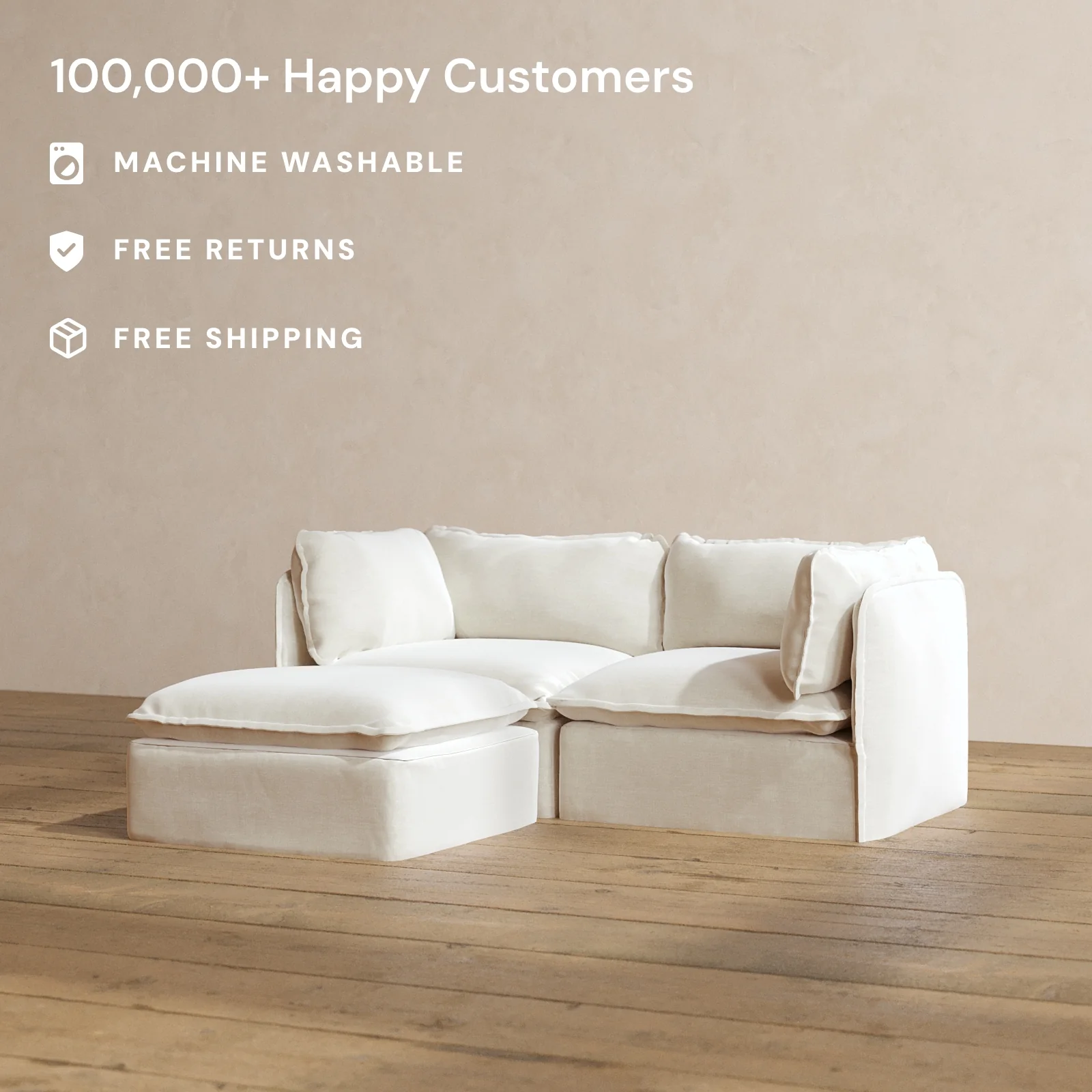 Modular Washable 2-Seater Sectional in Coco | Deluxe+ Seat | Cloud Pillow - Image 2