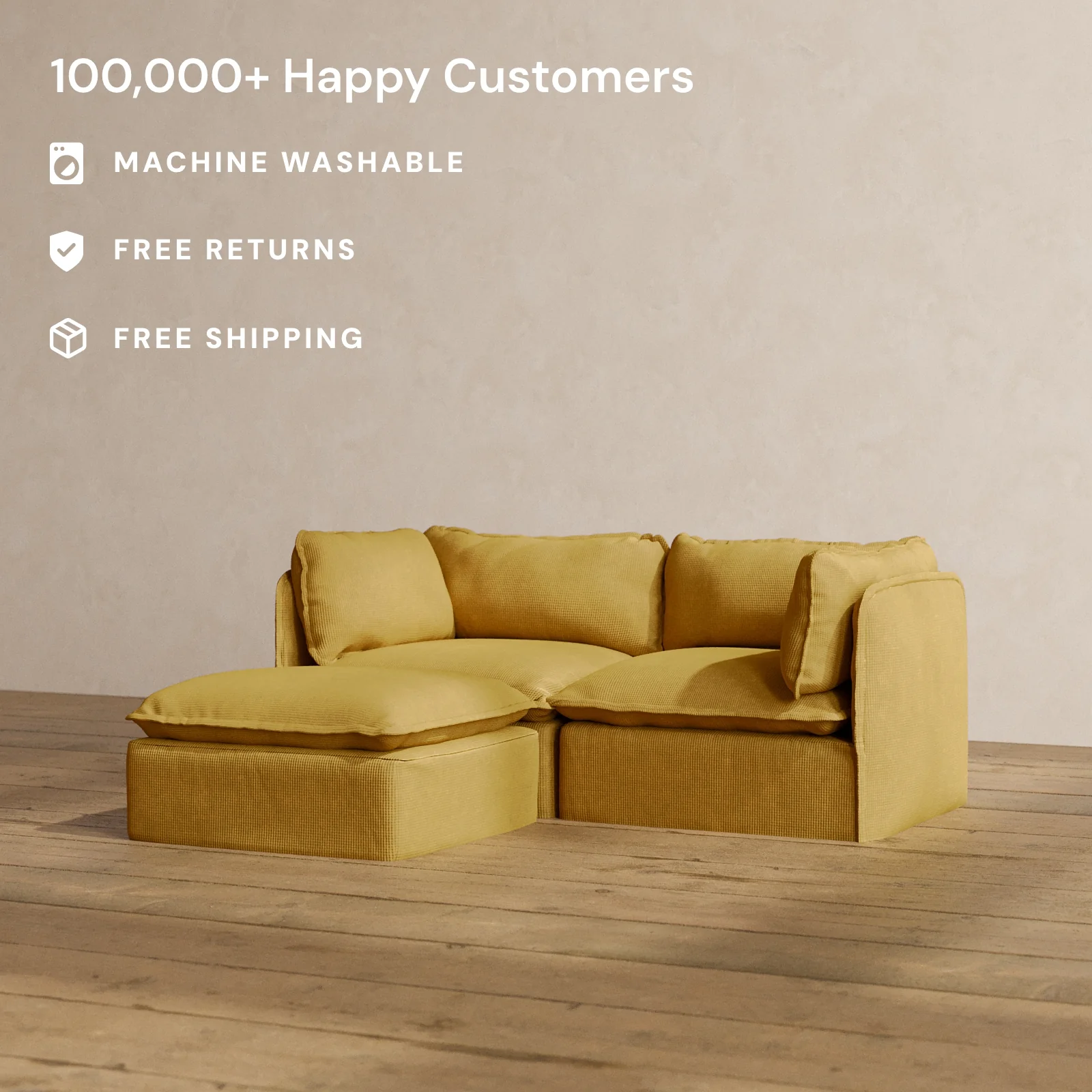Modular Washable 2-Seater Sectional in Kiiro | Memorix+ Seat | Contour Pillow - Image 2