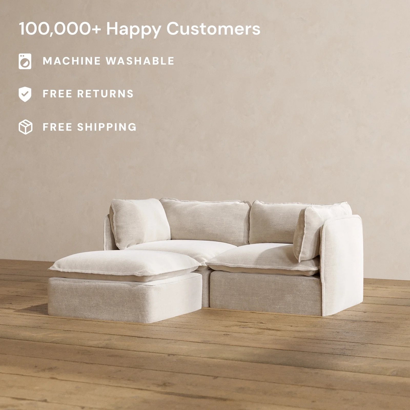 Modular Washable 2-Seater Sectional in Mist | Deluxe+ Seat | Cloud Pillow - Image 2