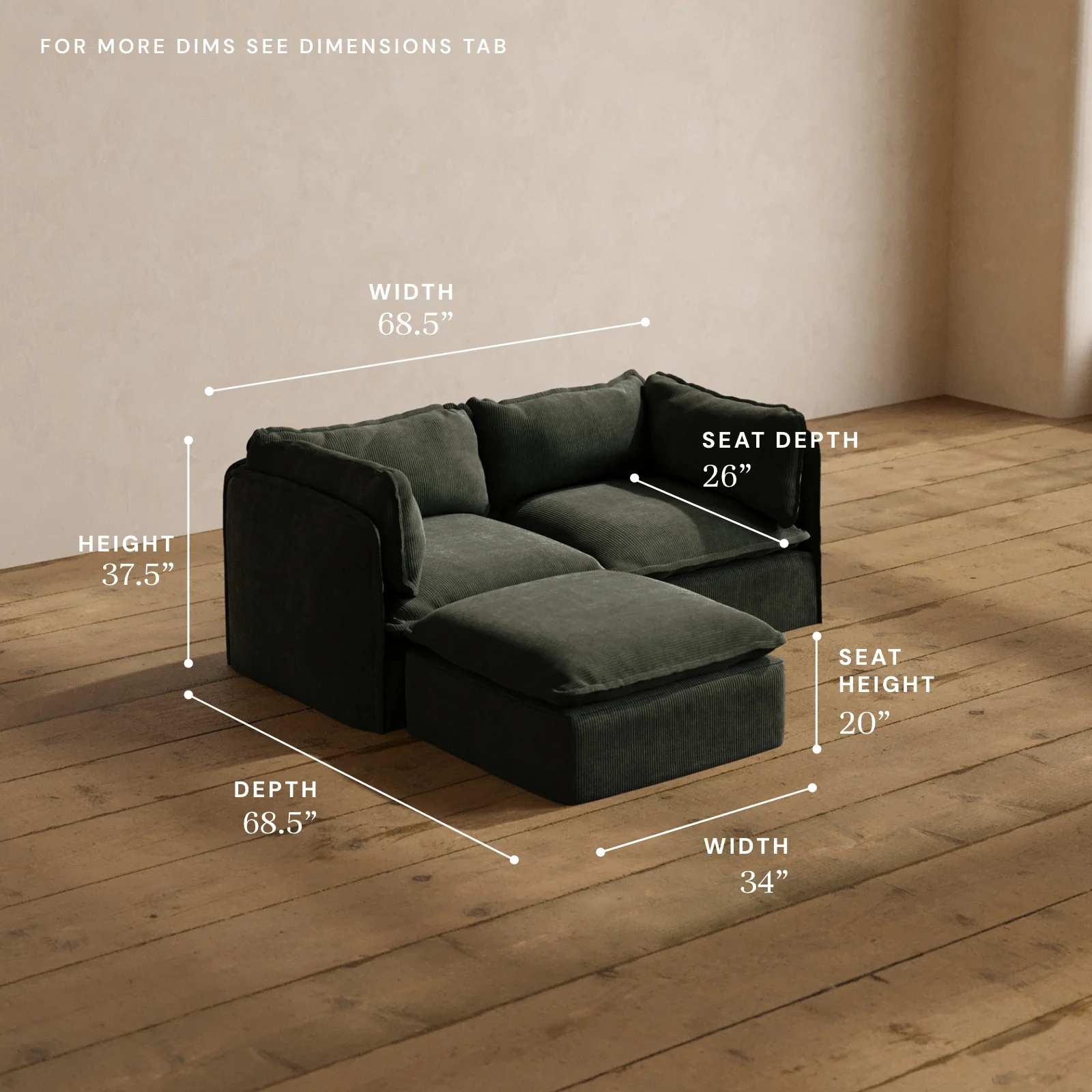 Modular Washable 2-Seater Sectional in Olivine | Memorix+ Seat | Contour Pillow - Image 5