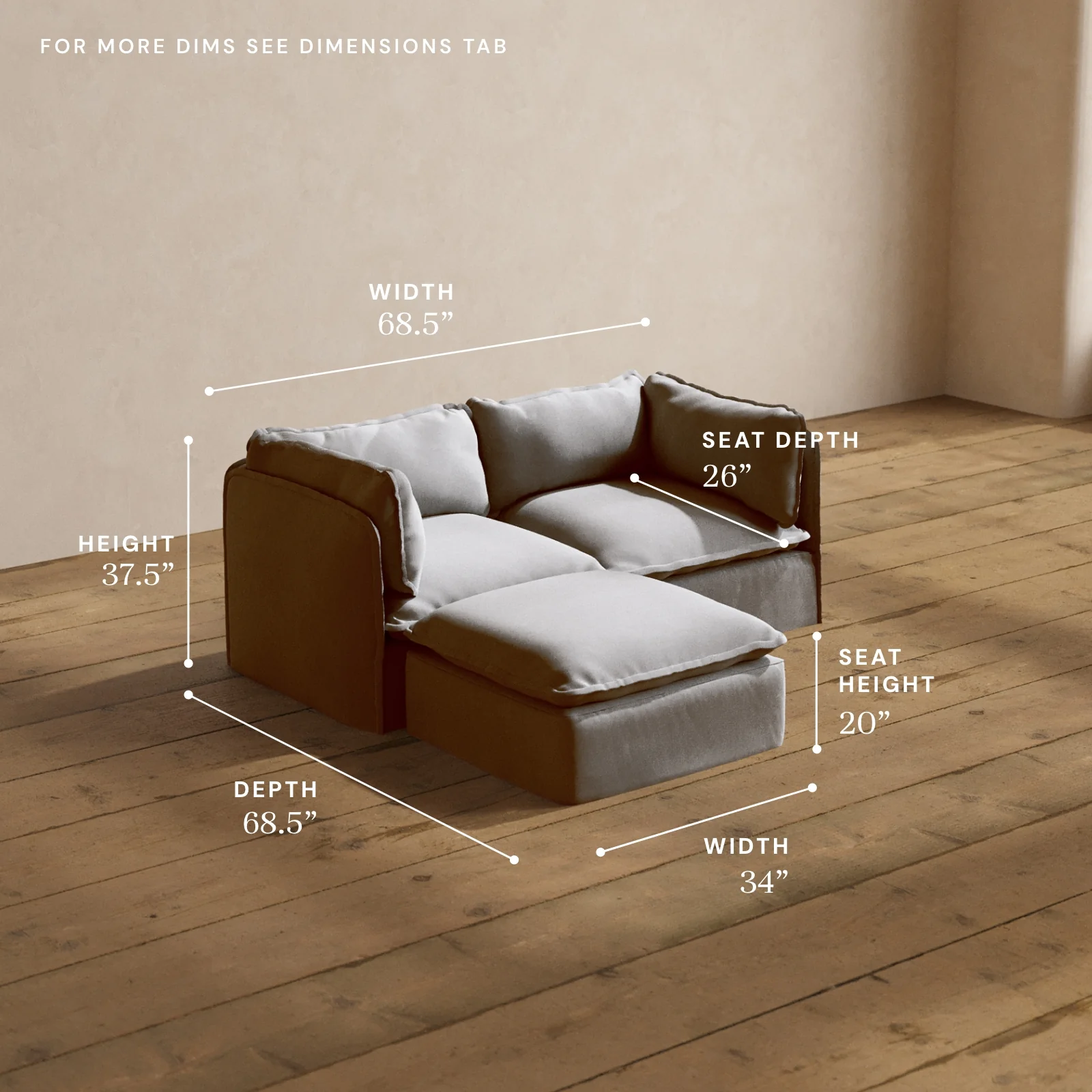Modular Washable 2-Seater Sectional in Pumice | Deluxe+ Seat | Cloud Pillow - Image 5