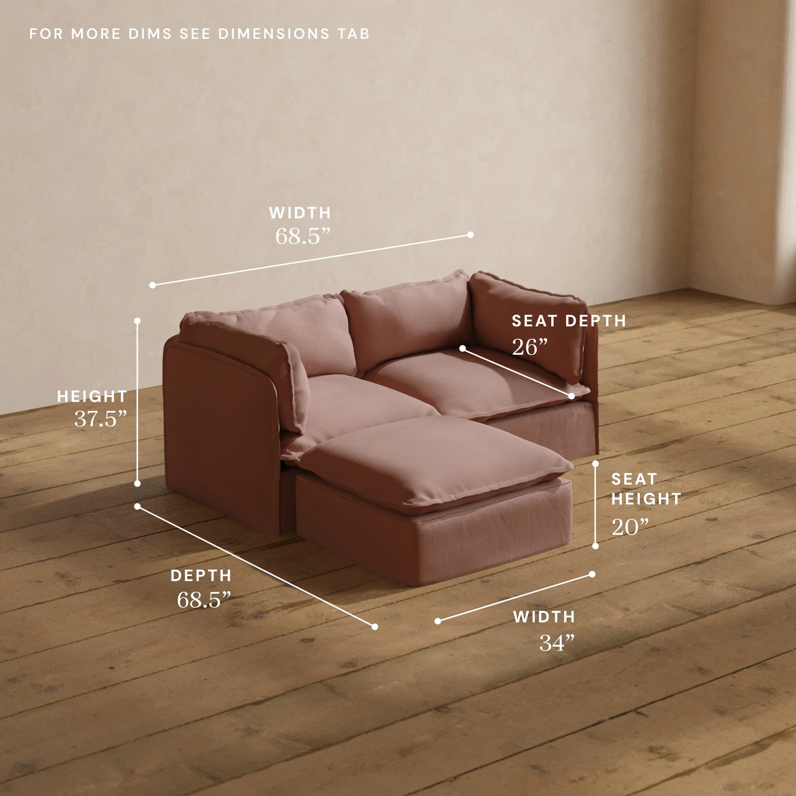Modular Washable 2-Seater Sectional in Sakura | Deluxe+ Seat | Cloud Pillow - Image 5