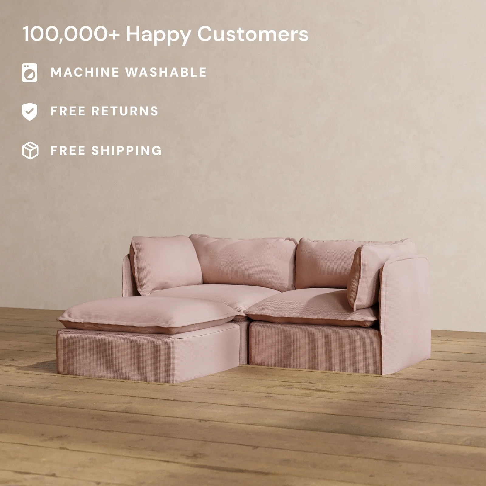 Modular Washable 2-Seater Sectional in Sakura | Memorix+ Seat | Contour Pillow - Image 2