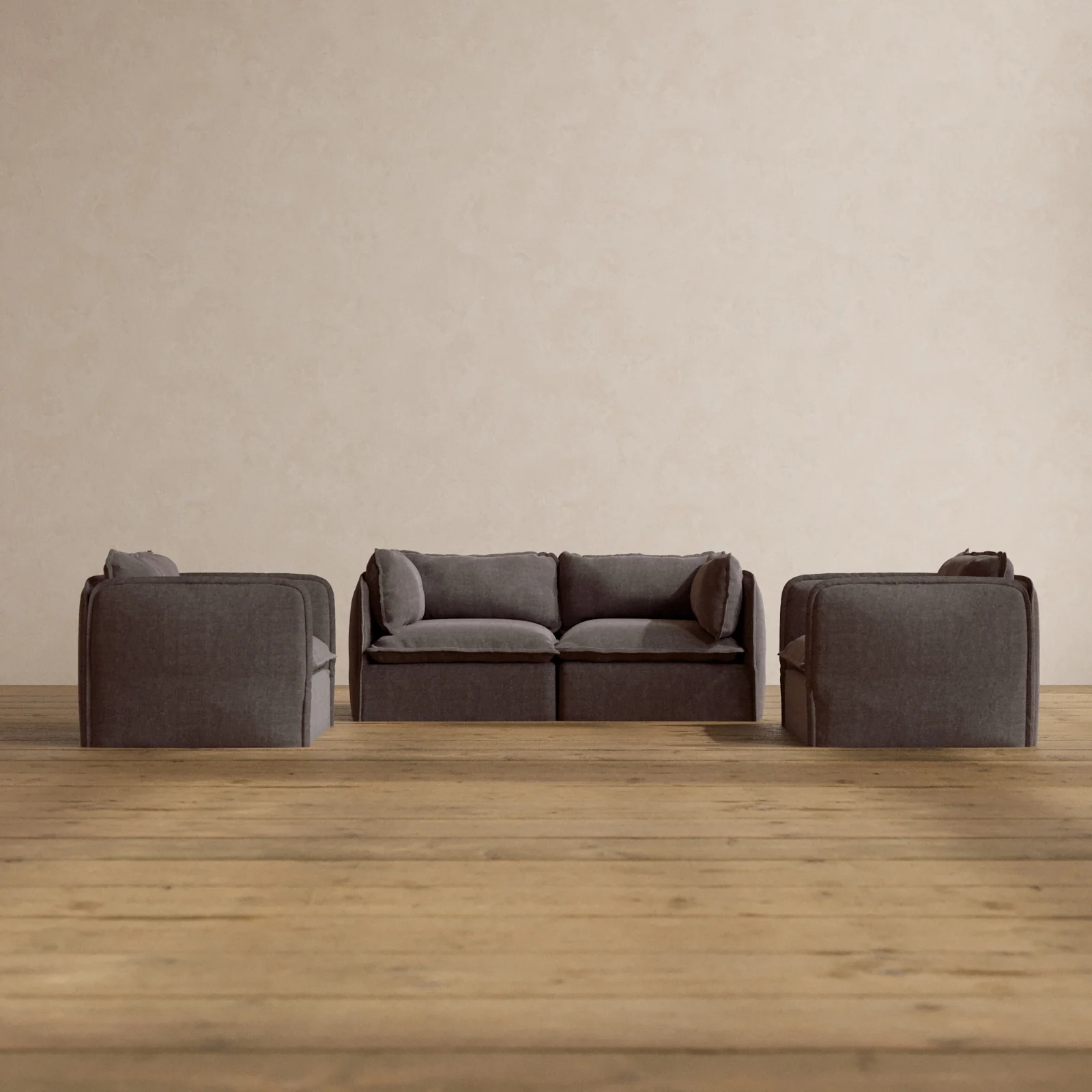 Modular Washable 2-Seater Sofa + Armchair Set in Caviar | Memorix+ Seat | Contour Pillow