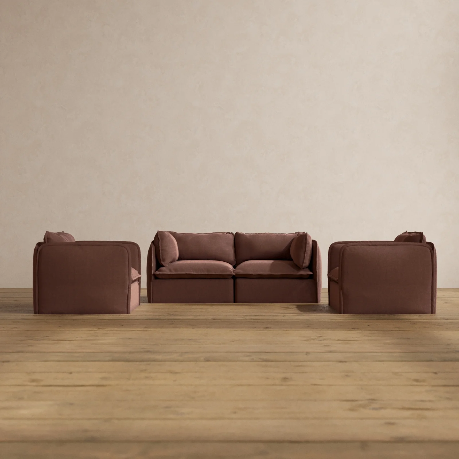 Modular Washable 2-Seater Sofa + Armchair Set in Chestnut | Memorix+ Seat | Contour Pillow