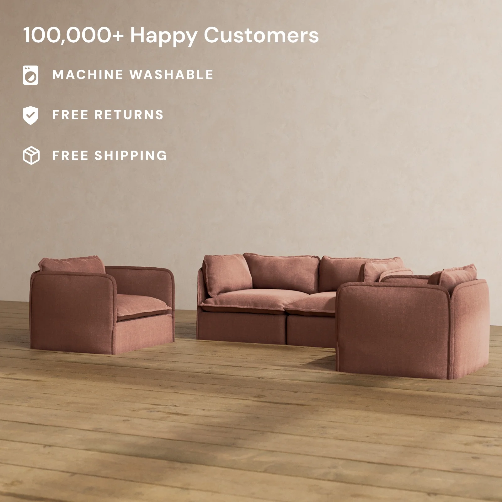 Modular Washable 2-Seater Sofa + Armchair Set in Chestnut | Memorix+ Seat | Contour Pillow - Image 2