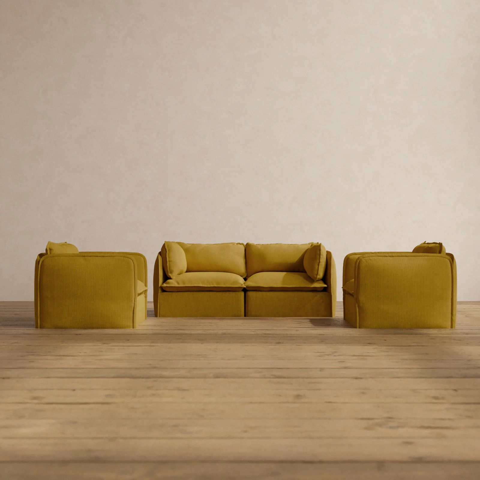 Modular Washable 2-Seater Sofa + Armchair Set in Kiiro | Memorix+ Seat | Contour Pillow