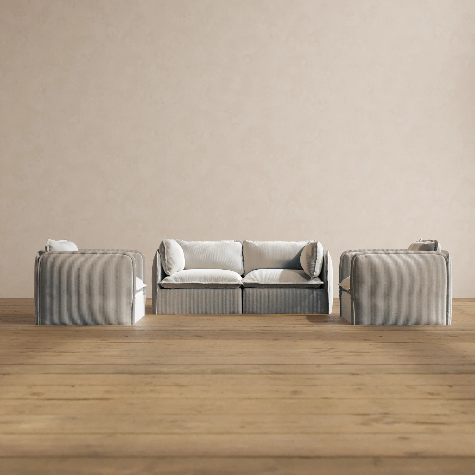 Modular Washable 2-Seater Sofa + Armchair Set in Milk | Deluxe+ Seat | Cloud Pillow