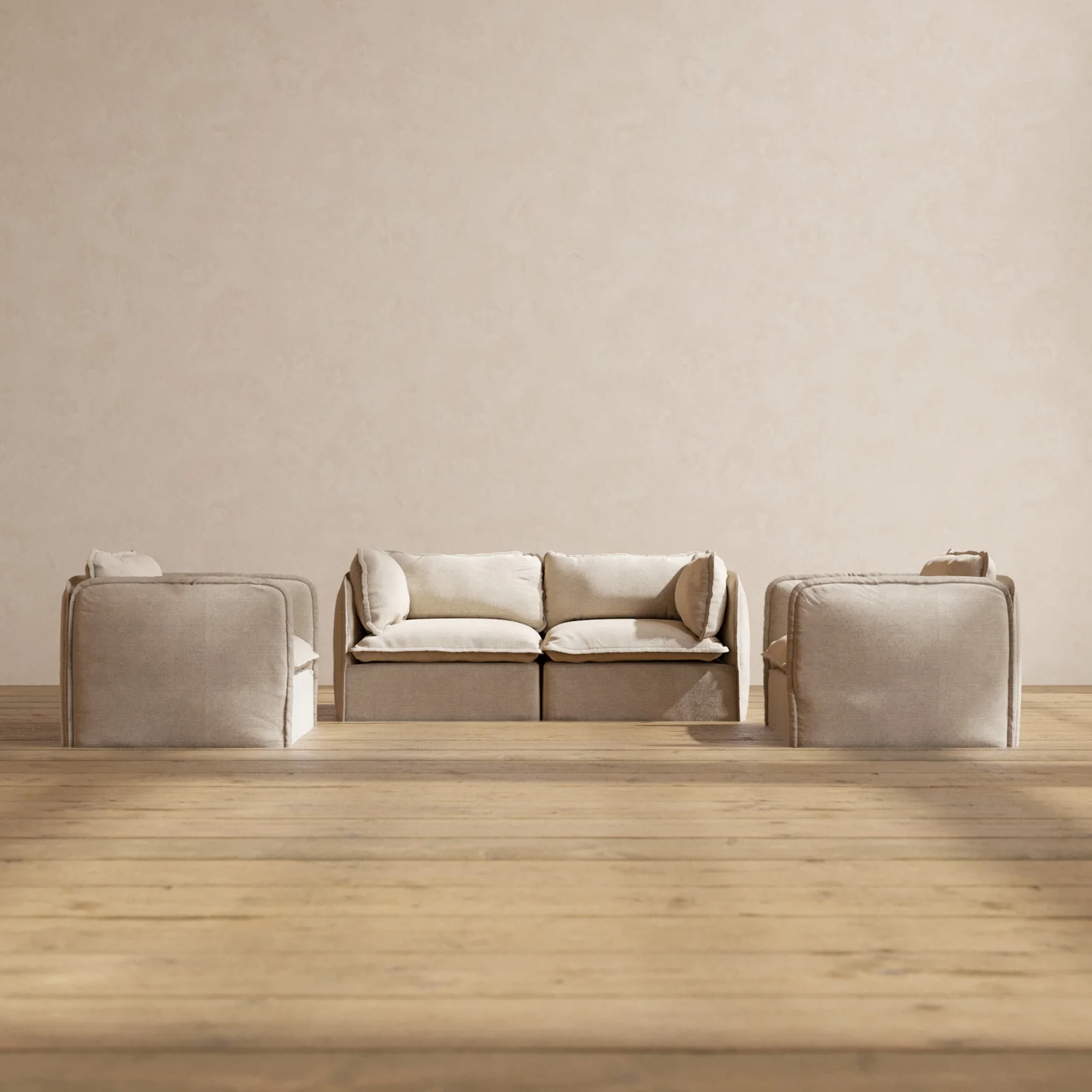Modular Washable 2-Seater Sofa + Armchair Set in Oat | Deluxe+ Seat | Cloud Pillow