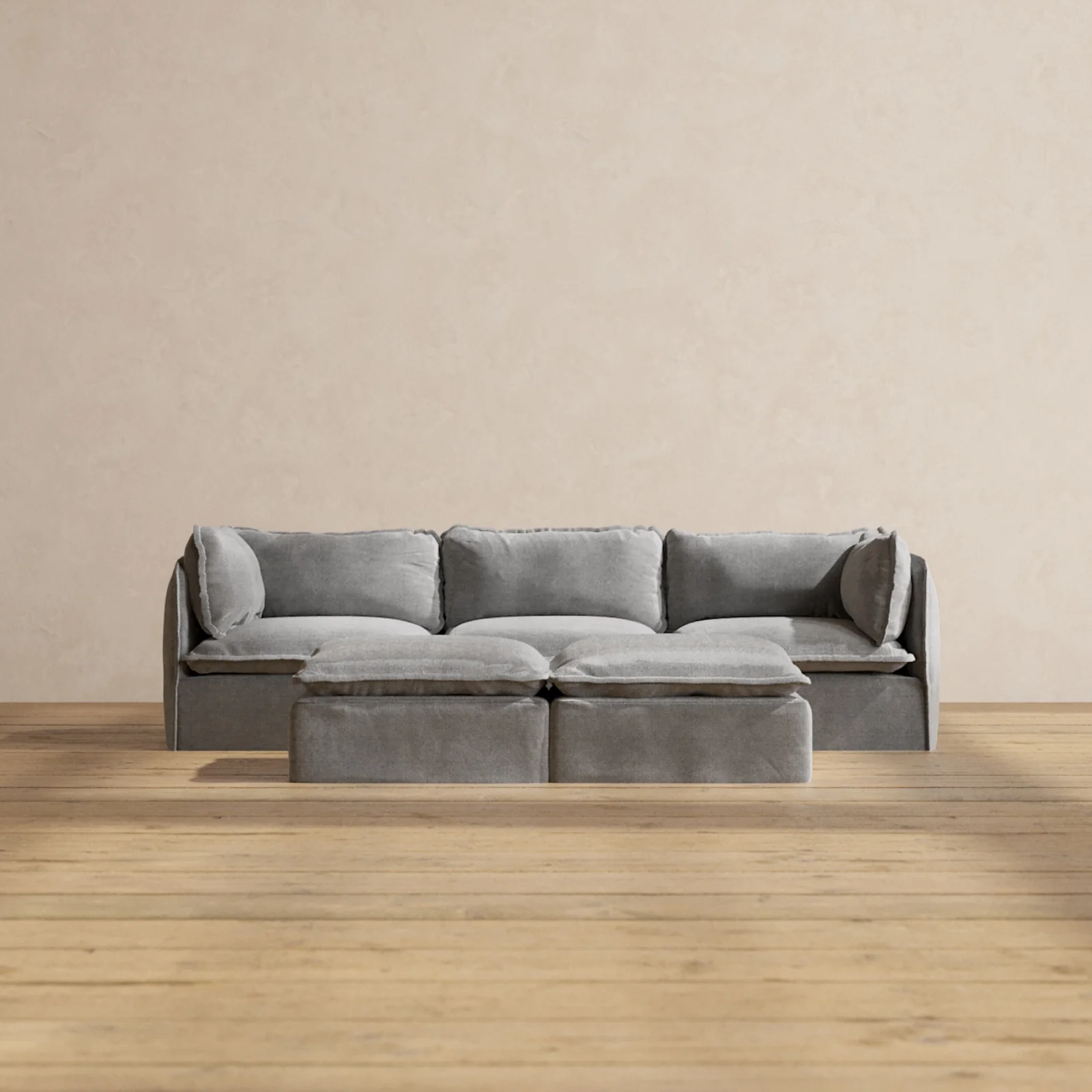 Modular Washable 3-Seater + Bench Ottoman in Ash | Memorix+ Seat | Contour Pillow
