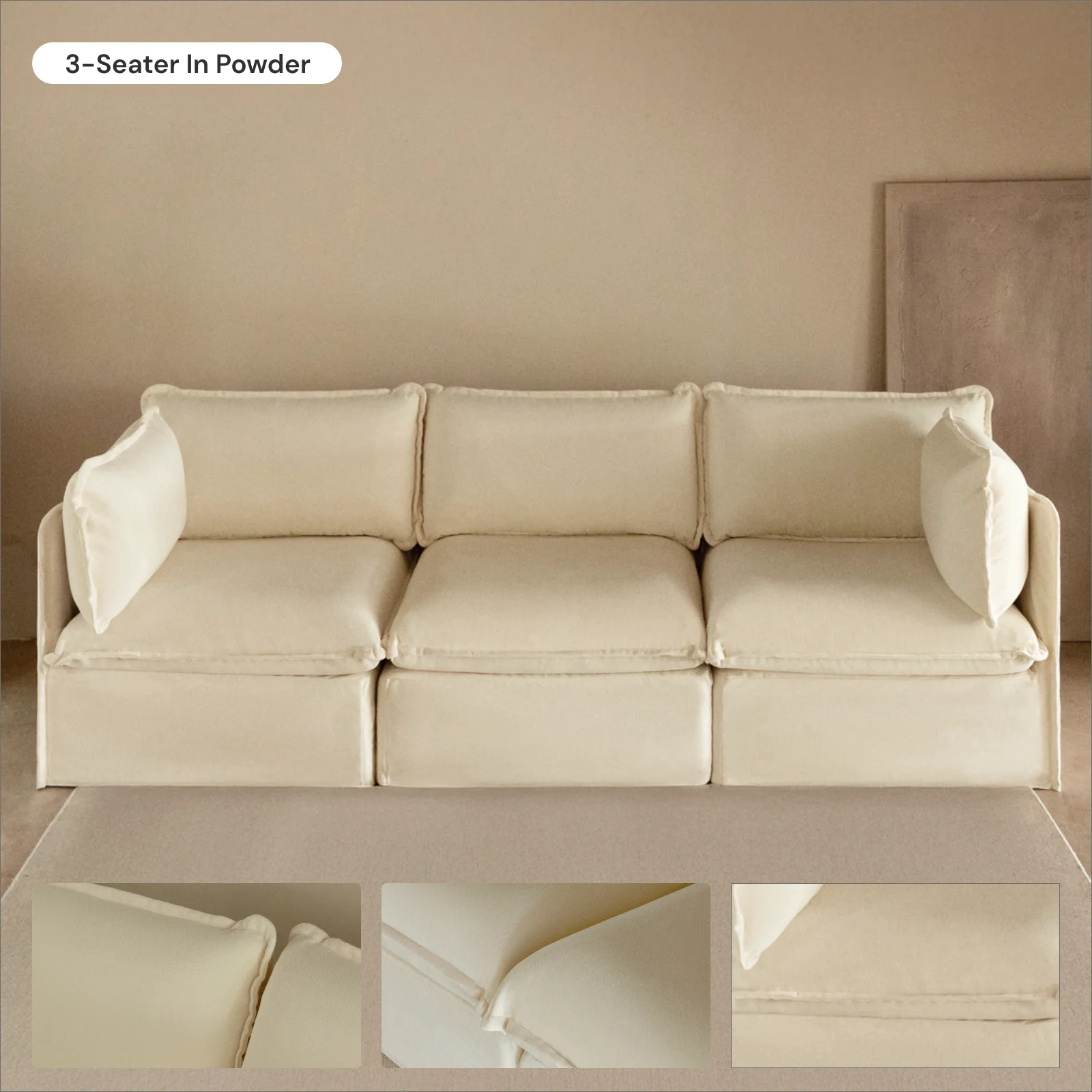 Modular Washable 3-Seater + Bench Ottoman in Powder | Deluxe+ Seat | Cloud Pillow - Image 7