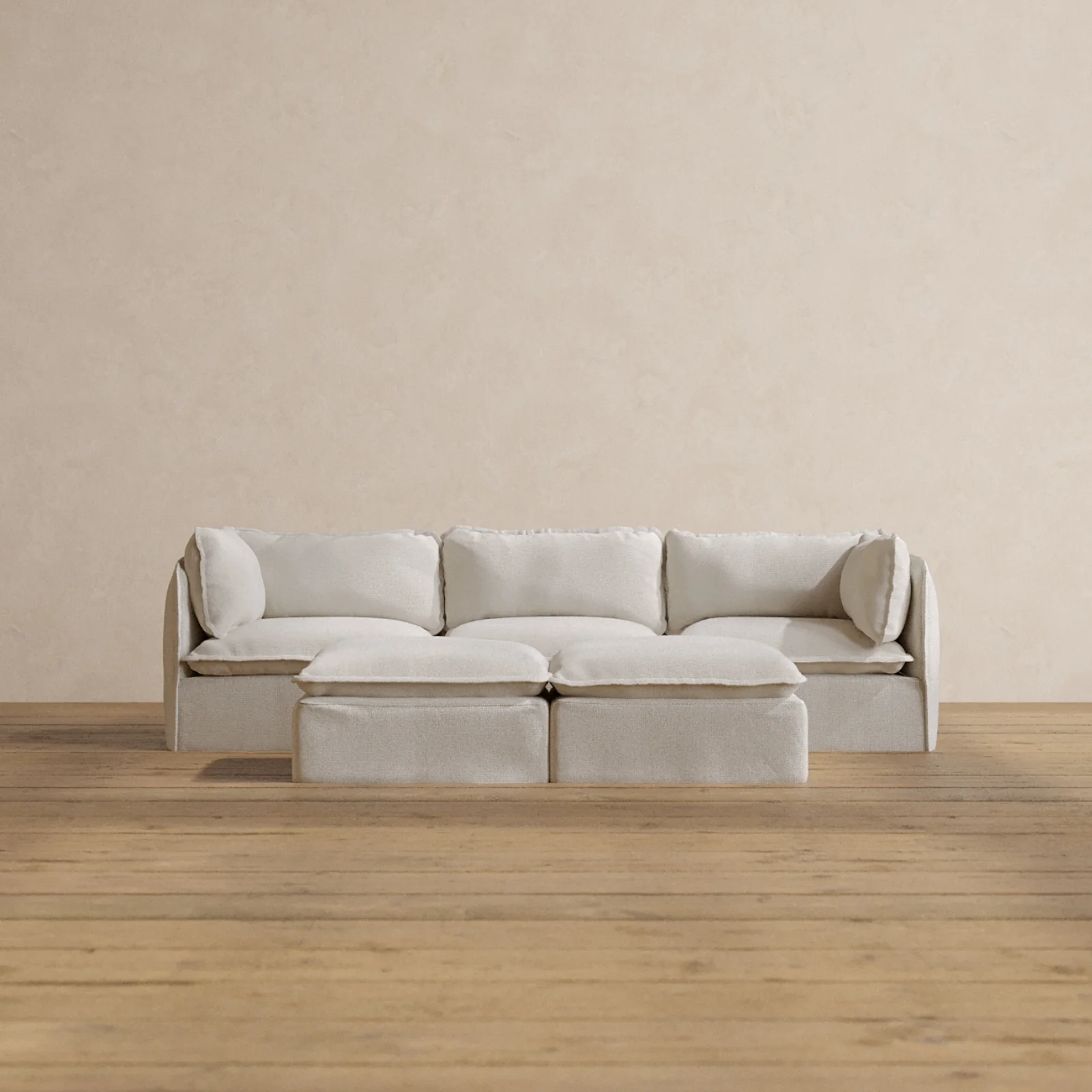 Modular Washable 3-Seater + Bench Ottoman in Powder | Memorix+ Seat | Contour Pillow