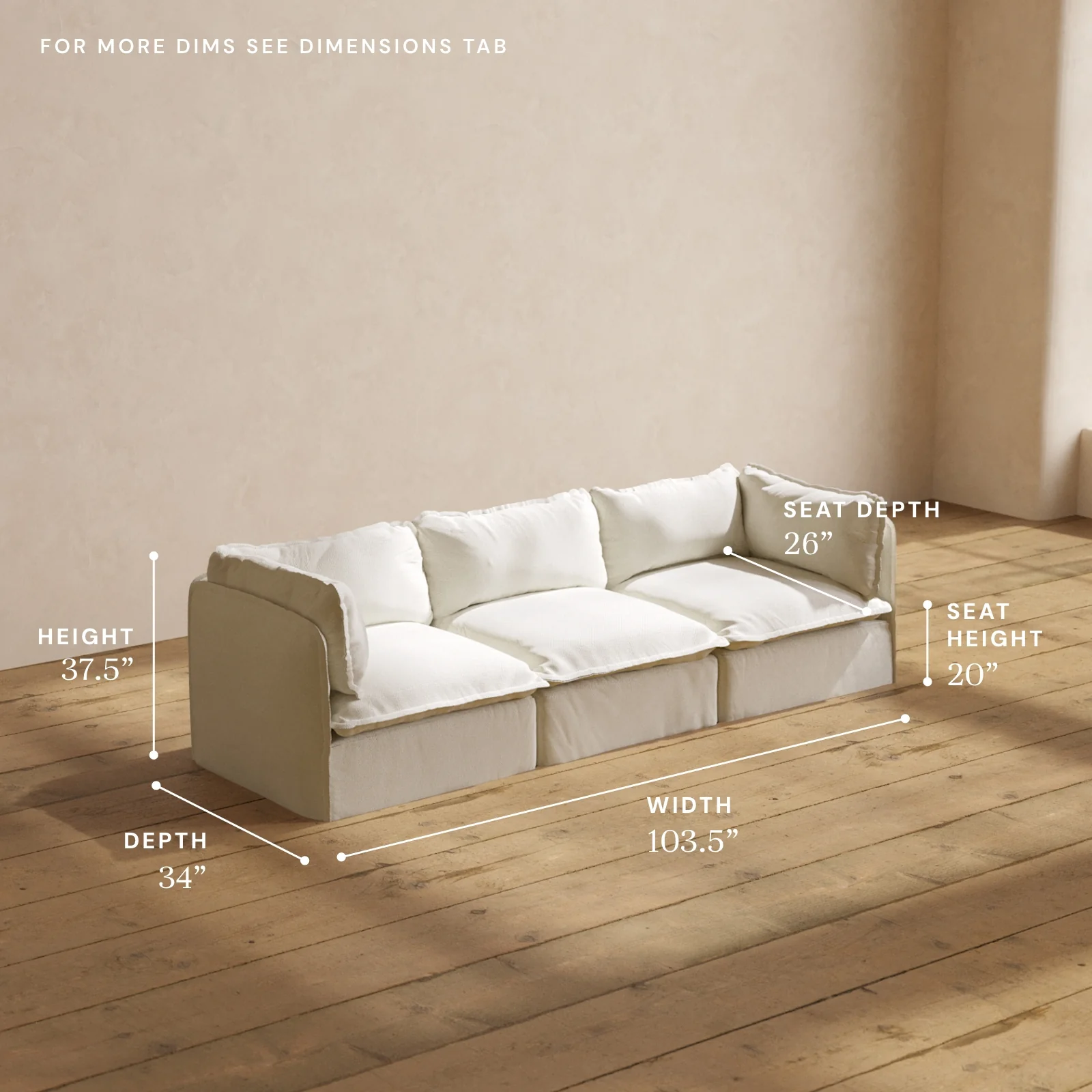 Modular Washable 3-Seater in Eggshell | Memorix+ Seat | Contour Pillow - Image 5