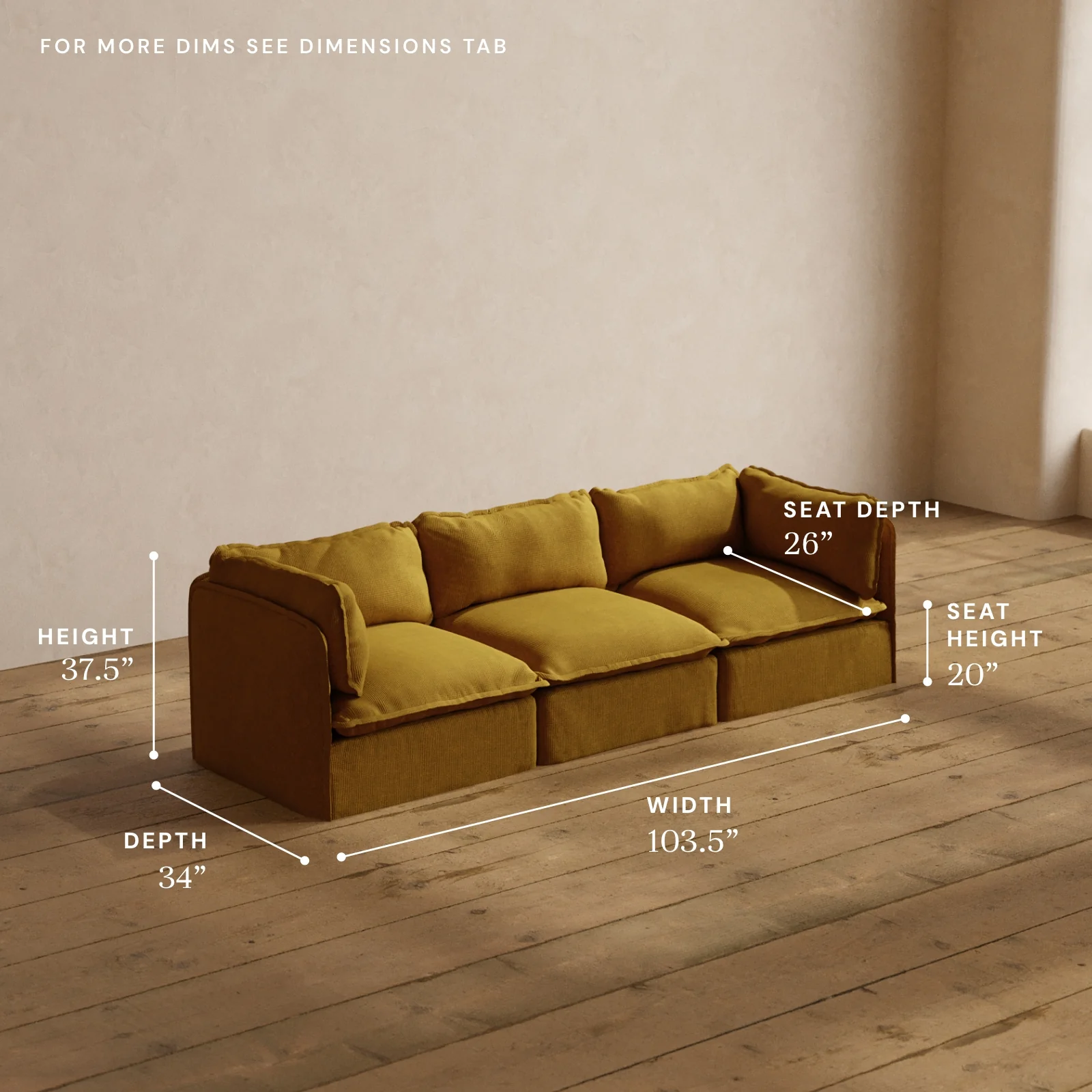 Modular Washable 3-Seater in Kiiro | Deluxe+ Seat | Cloud Pillow - Image 5