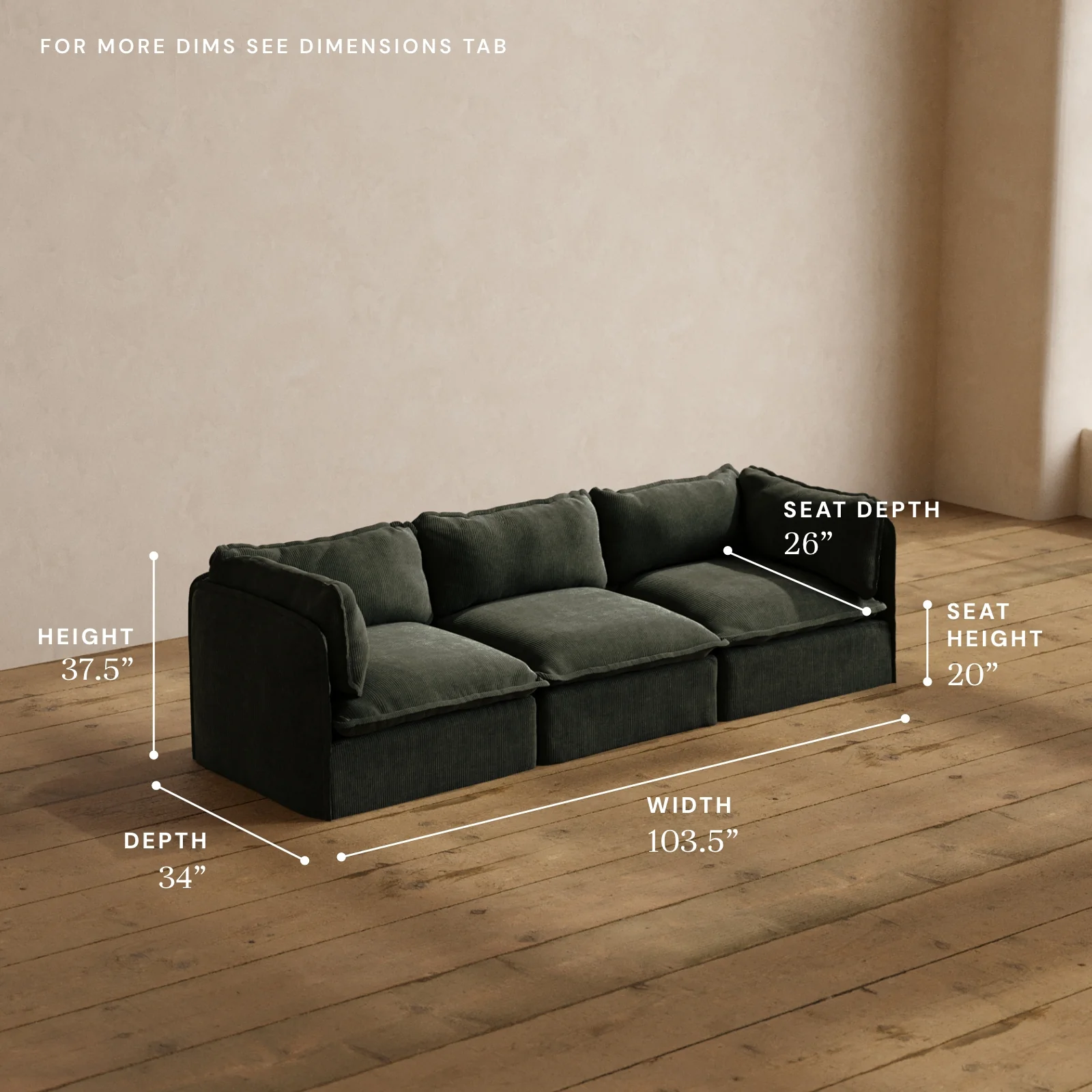 Modular Washable 3-Seater in Olivine | Deluxe+ Seat | Cloud Pillow - Image 5