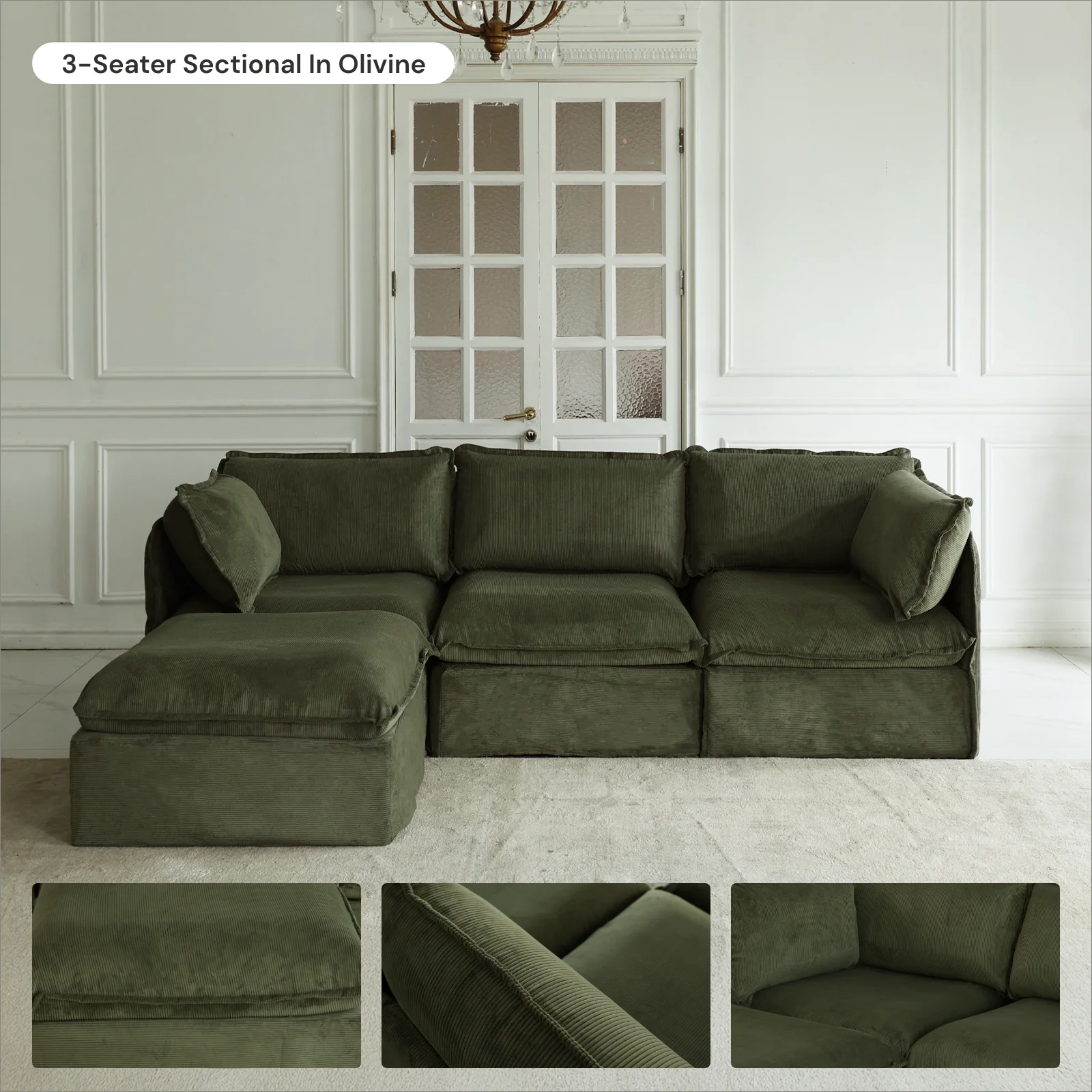 Modular Washable 3-Seater in Olivine | Memorix+ Seat | Contour Pillow - Image 7