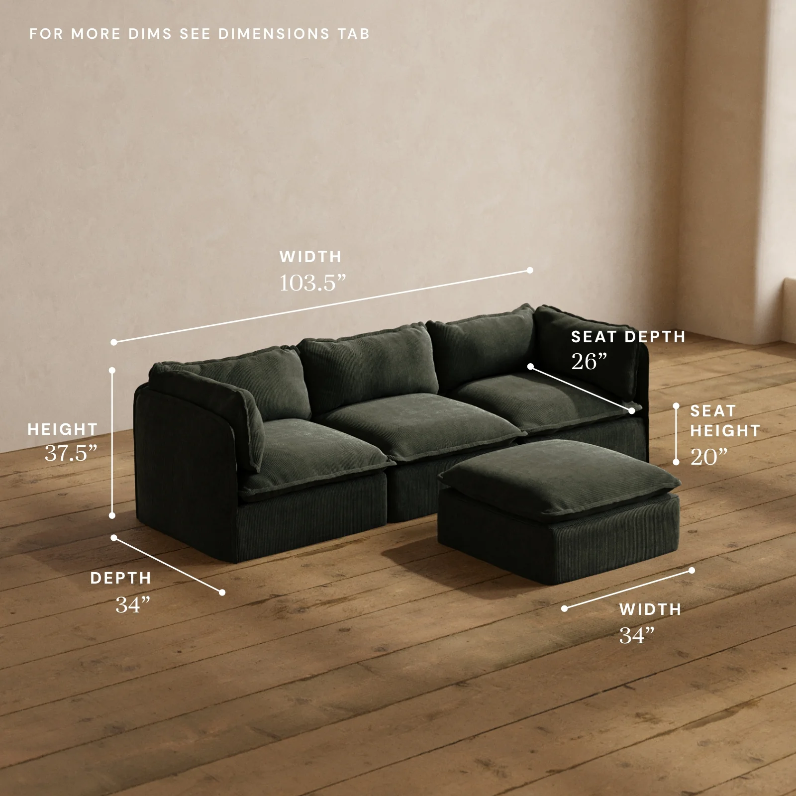 Modular Washable 3-Seater + Ottoman in Olivine | Memorix+ Seat | Contour Pillow - Image 5