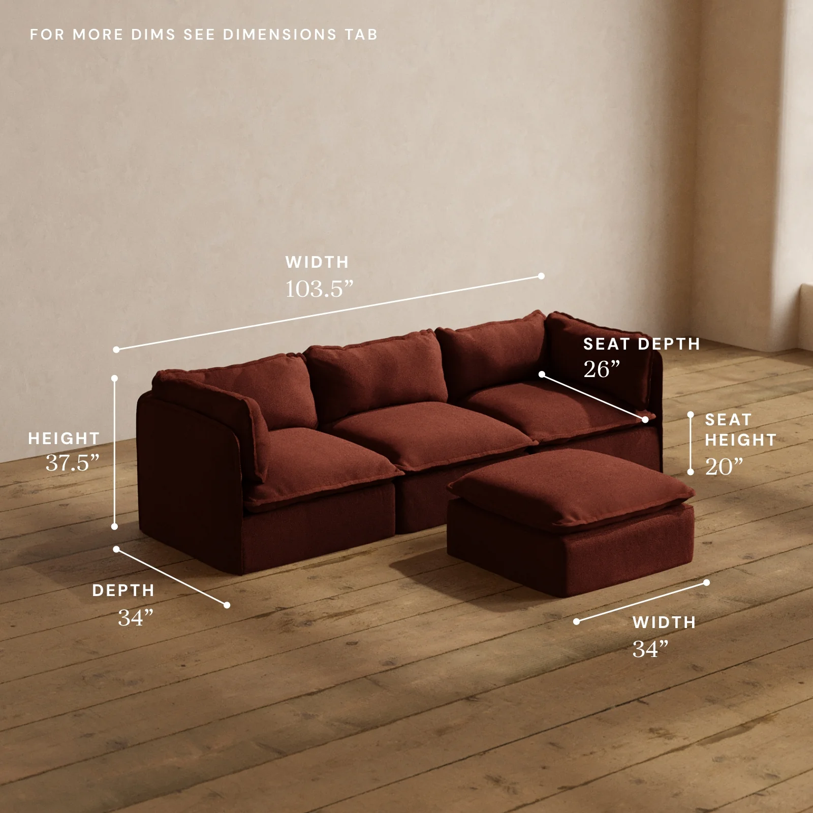 Modular Washable 3-Seater + Ottoman in Rust | Memorix+ Seat | Contour Pillow - Image 5