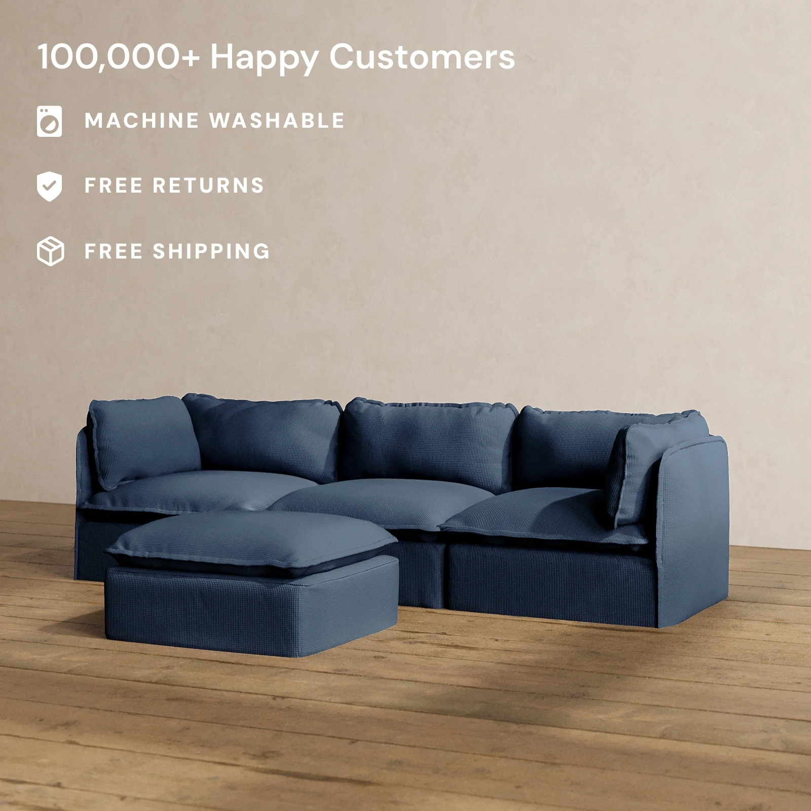 Modular Washable 3-Seater + Ottoman in Sumi | Memorix+ Seat | Contour Pillow - Image 2