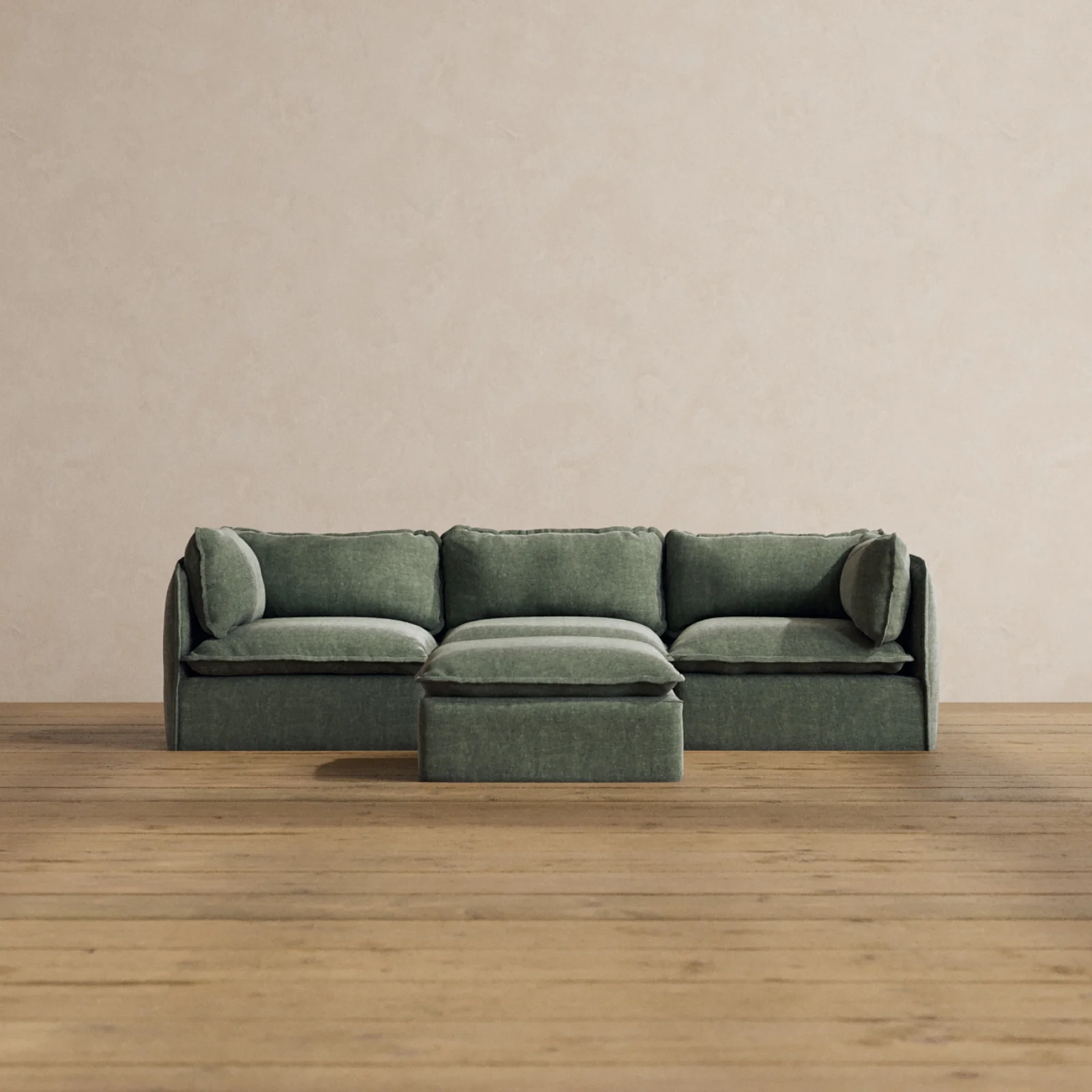 Modular Washable 3-Seater + Ottoman in Willow | Deluxe+ Seat | Cloud Pillow