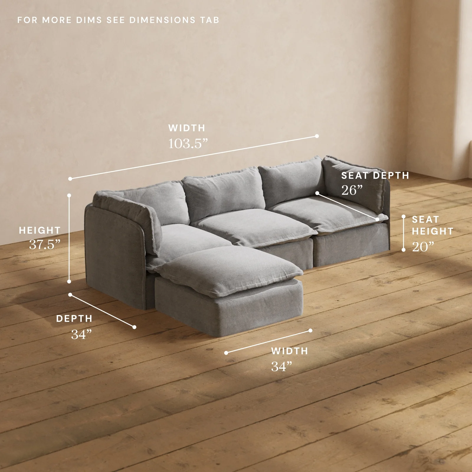 Modular Washable 3-Seater Sectional in Ash | Deluxe+ Seat | Cloud Pillow - Image 5