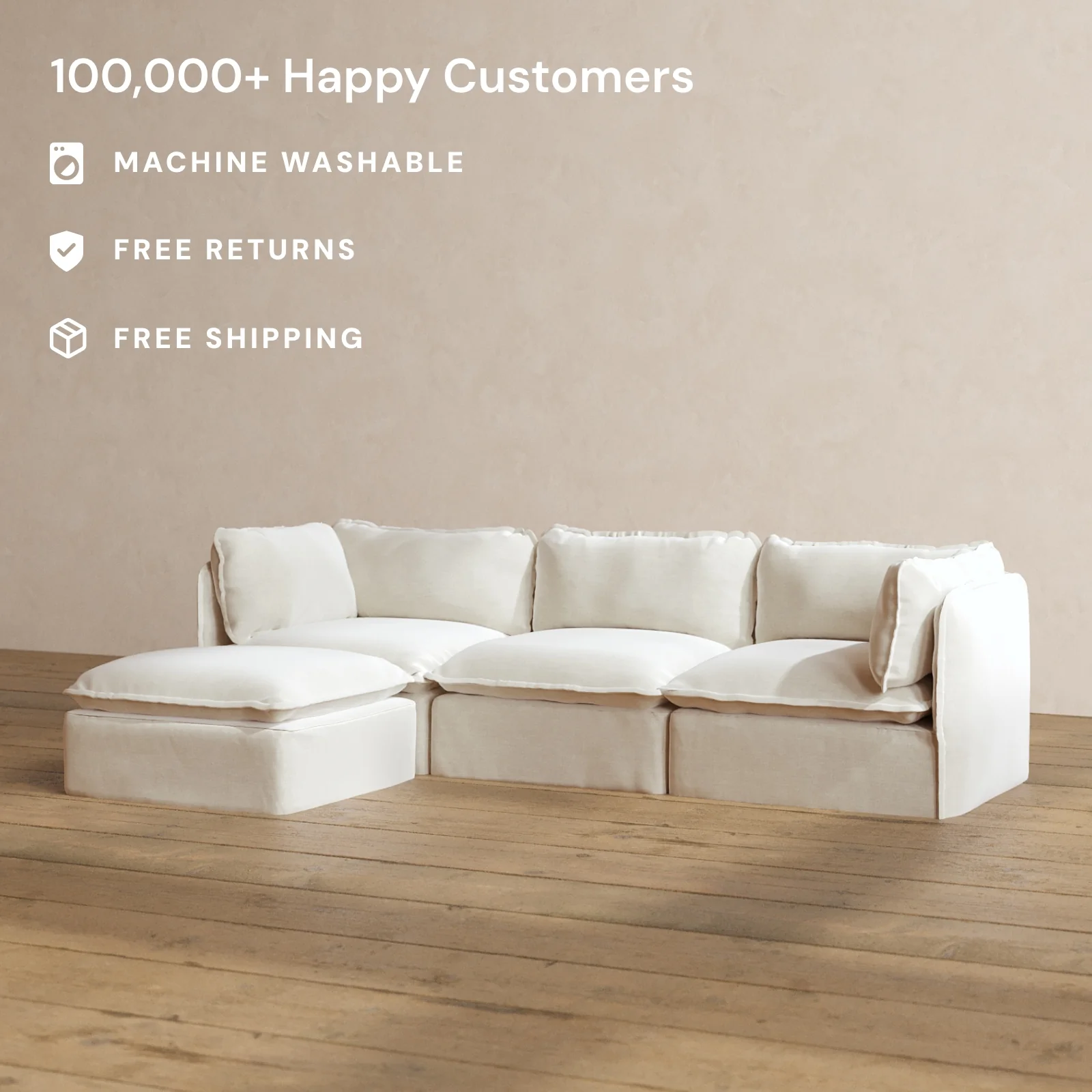 Modular Washable 3-Seater Sectional in Coco | Memorix+ Seat | Contour Pillow - Image 2