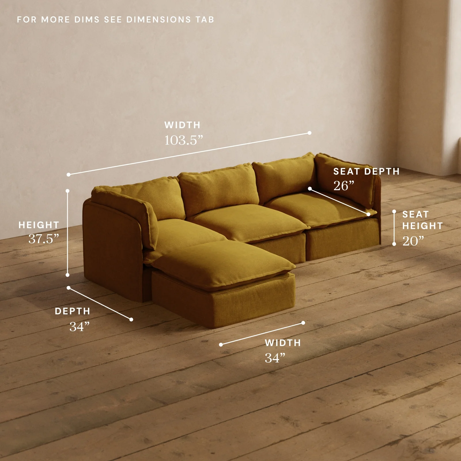 Modular Washable 3-Seater Sectional in Kiiro | Memorix+ Seat | Contour Pillow - Image 5