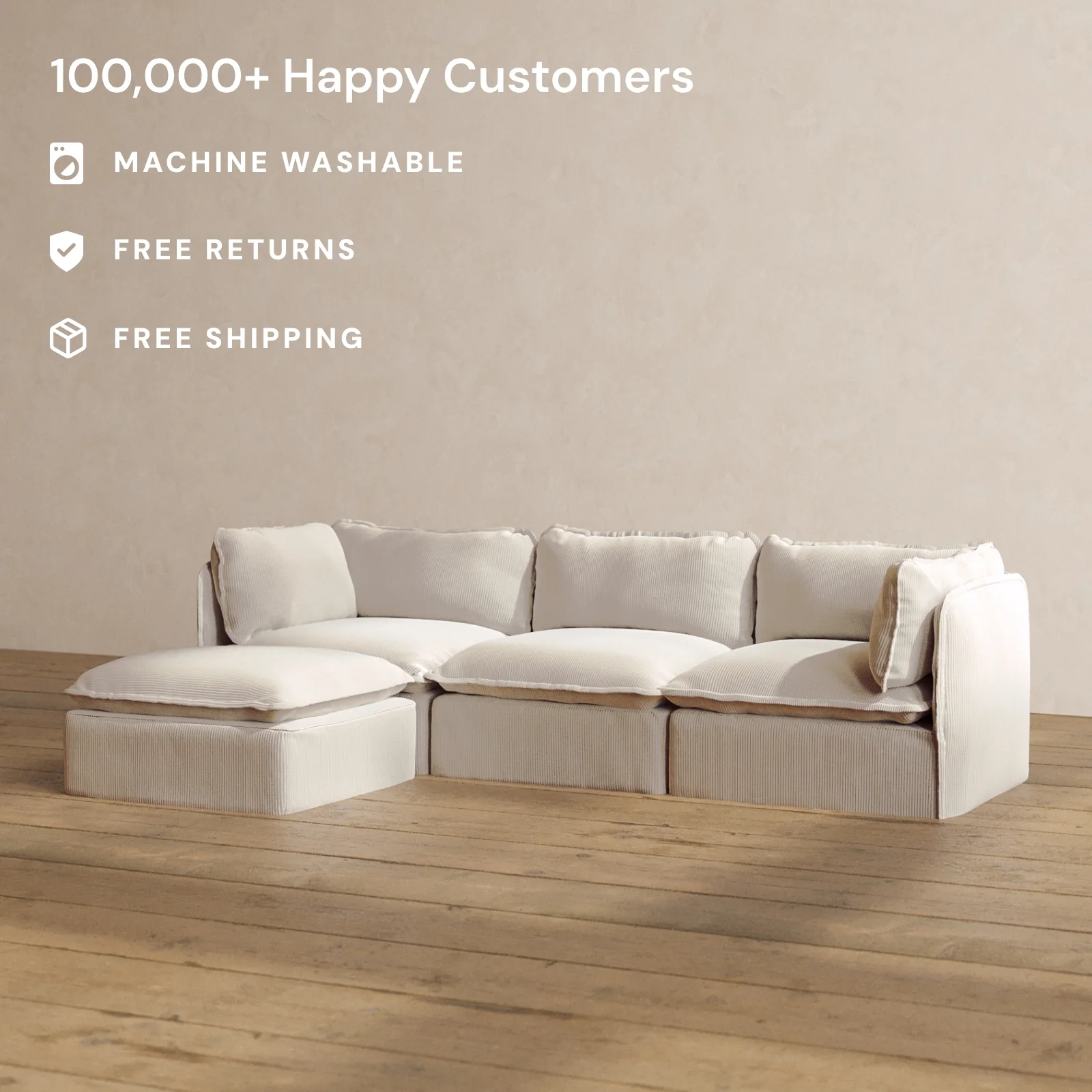 Modular Washable 3-Seater Sectional in Milk | Memorix+ Seat | Contour Pillow - Image 2