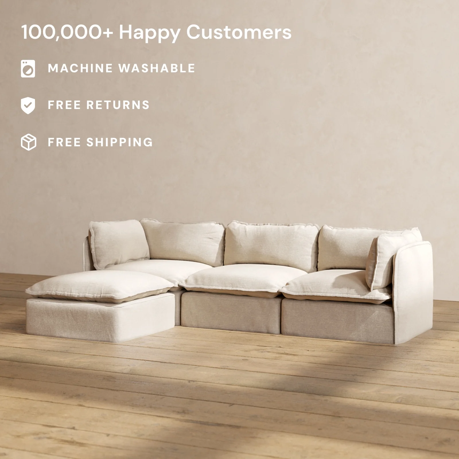 Modular Washable 3-Seater Sectional in Oat | Memorix+ Seat | Contour Pillow - Image 2