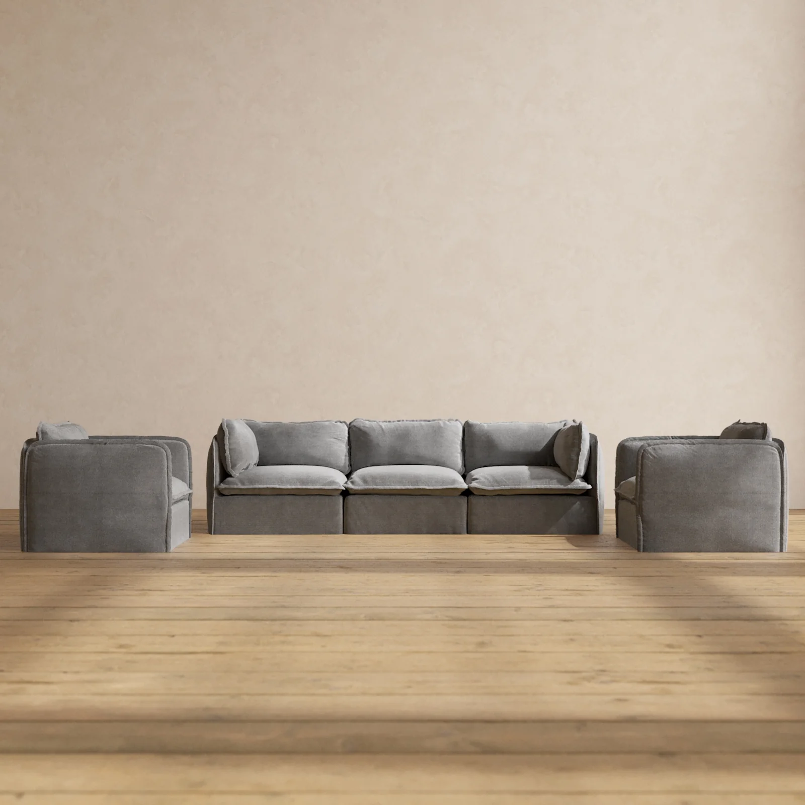 Modular Washable 3-Seater Sofa + Armchair Set in Ash | Memorix+ Seat | Contour Pillow