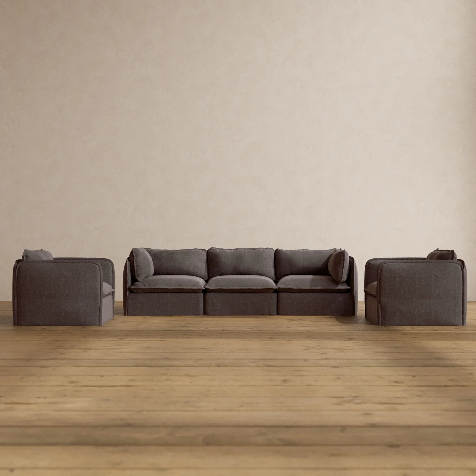 Modular Washable 3-Seater Sofa + Armchair Set in Caviar | Deluxe+ Seat | Cloud Pillow