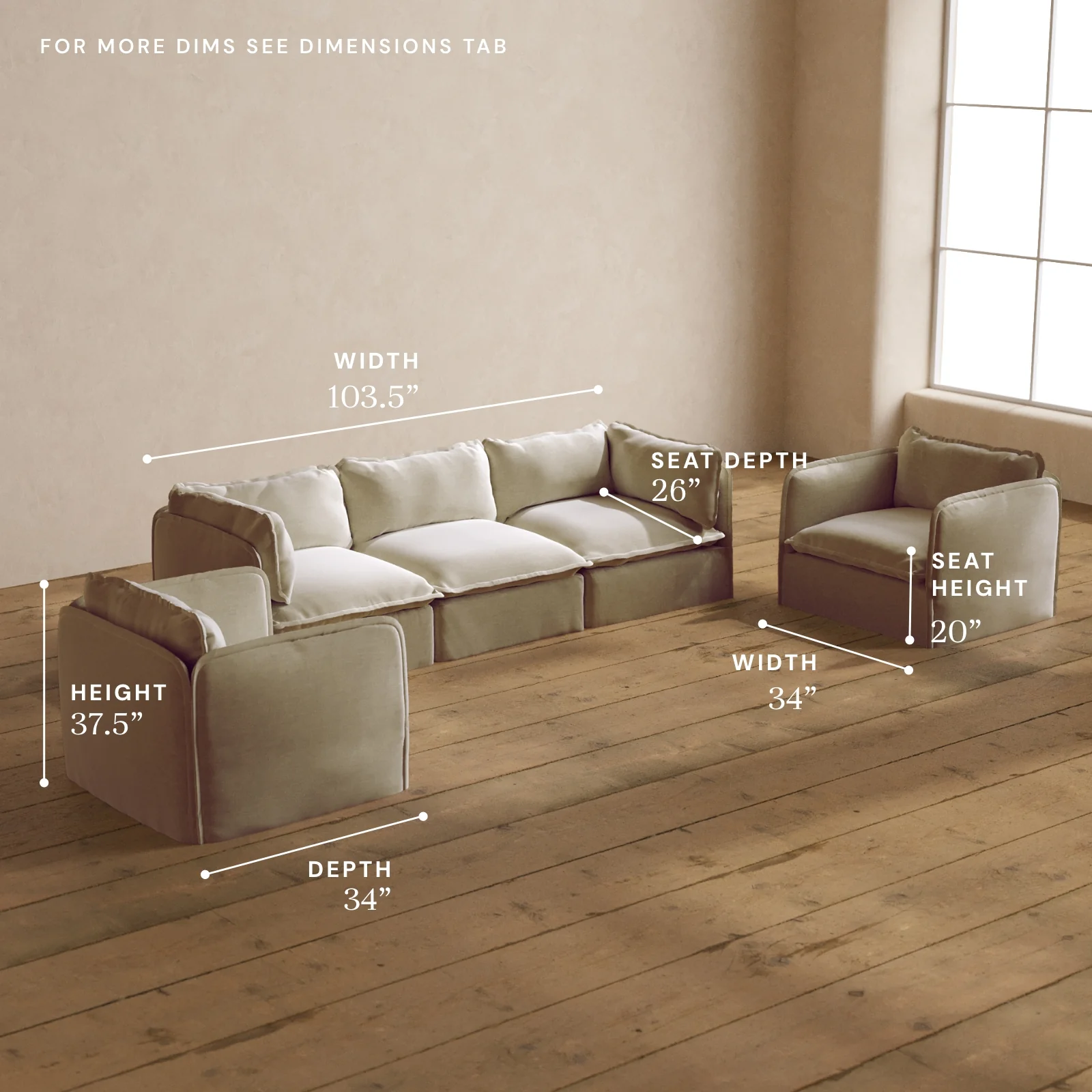 Modular Washable 3-Seater Sofa + Armchair Set in Coco | Memorix+ Seat | Contour Pillow - Image 5
