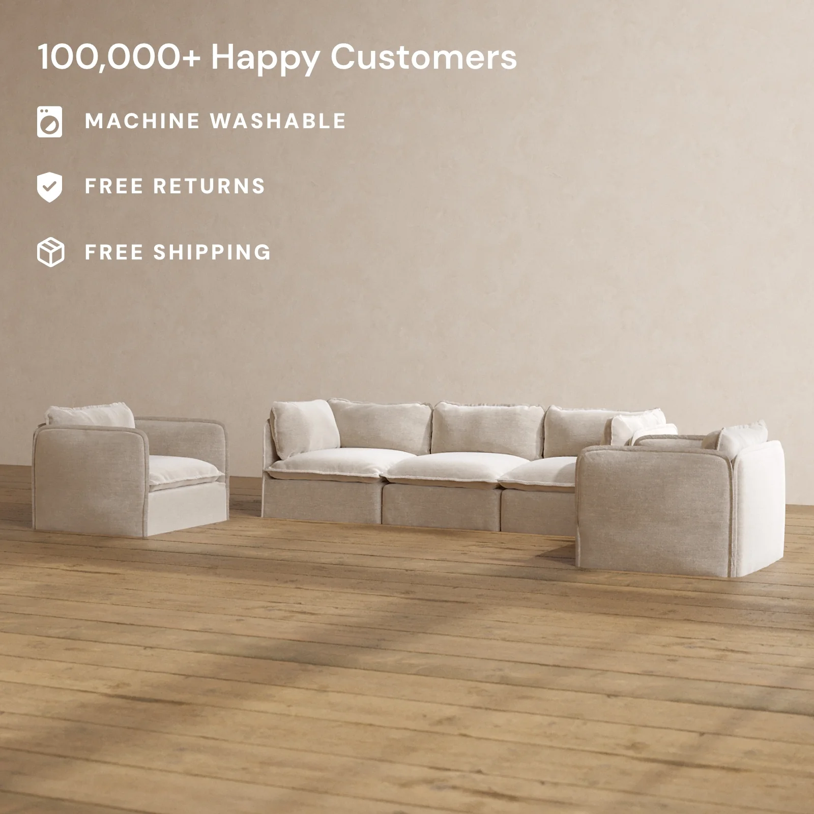 Modular Washable 3-Seater Sofa + Armchair Set in Mist | Memorix+ Seat | Contour Pillow - Image 2