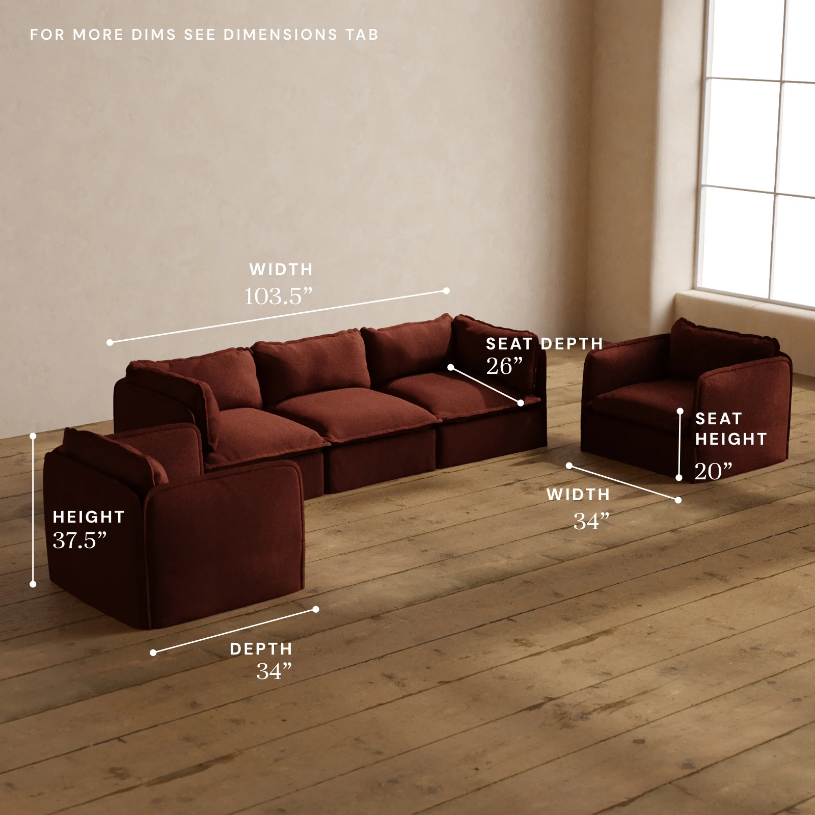 Modular Washable 3-Seater Sofa + Armchair Set in Rust | Deluxe+ Seat | Cloud Pillow - Image 5